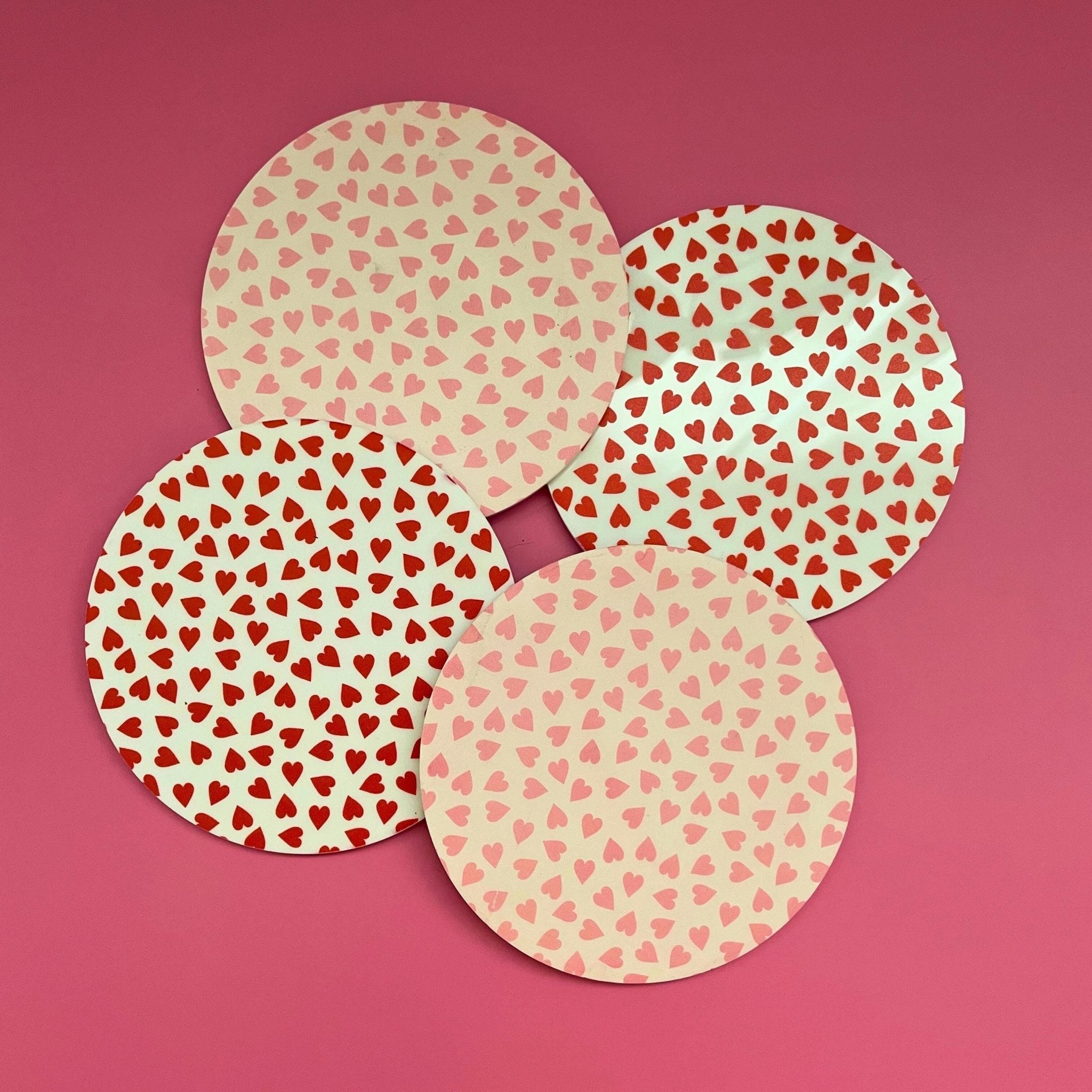 Heart Coaster – Valentines Day Pink & Red Drink Coaster for Modern Home Decor - by MirrorPop. Handmade acrylic art.