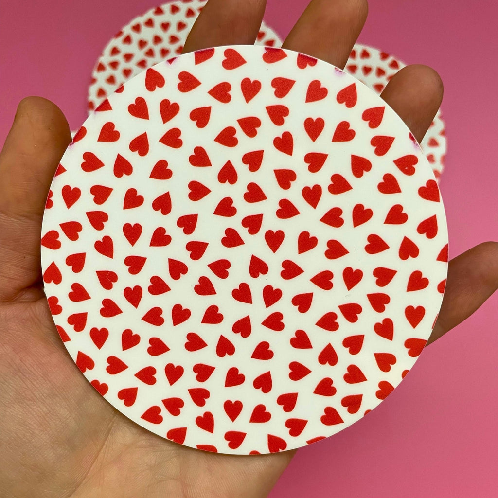 Heart Coaster – Valentines Day Pink & Red Drink Coaster for Modern Home Decor - by MirrorPop. Handmade acrylic art.