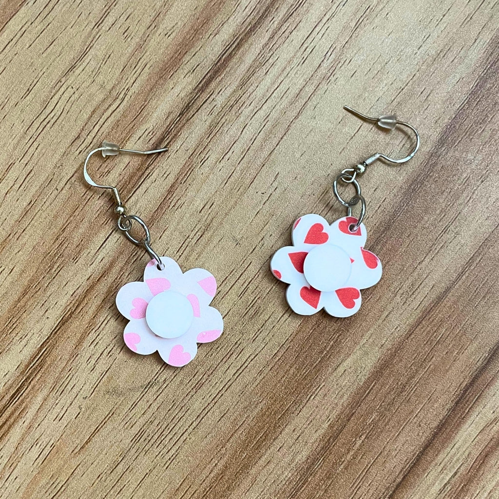 Heart Earrings – Valentine’s Day Statement Earrings, Cute Pink & Red Heart Jewelry - by MirrorPop. Handmade acrylic art.