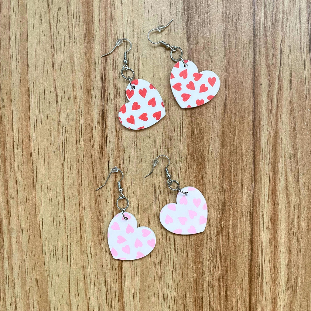Heart Earrings – Valentine’s Day Statement Earrings, Cute Pink & Red Heart Jewelry - by MirrorPop. Handmade acrylic art.