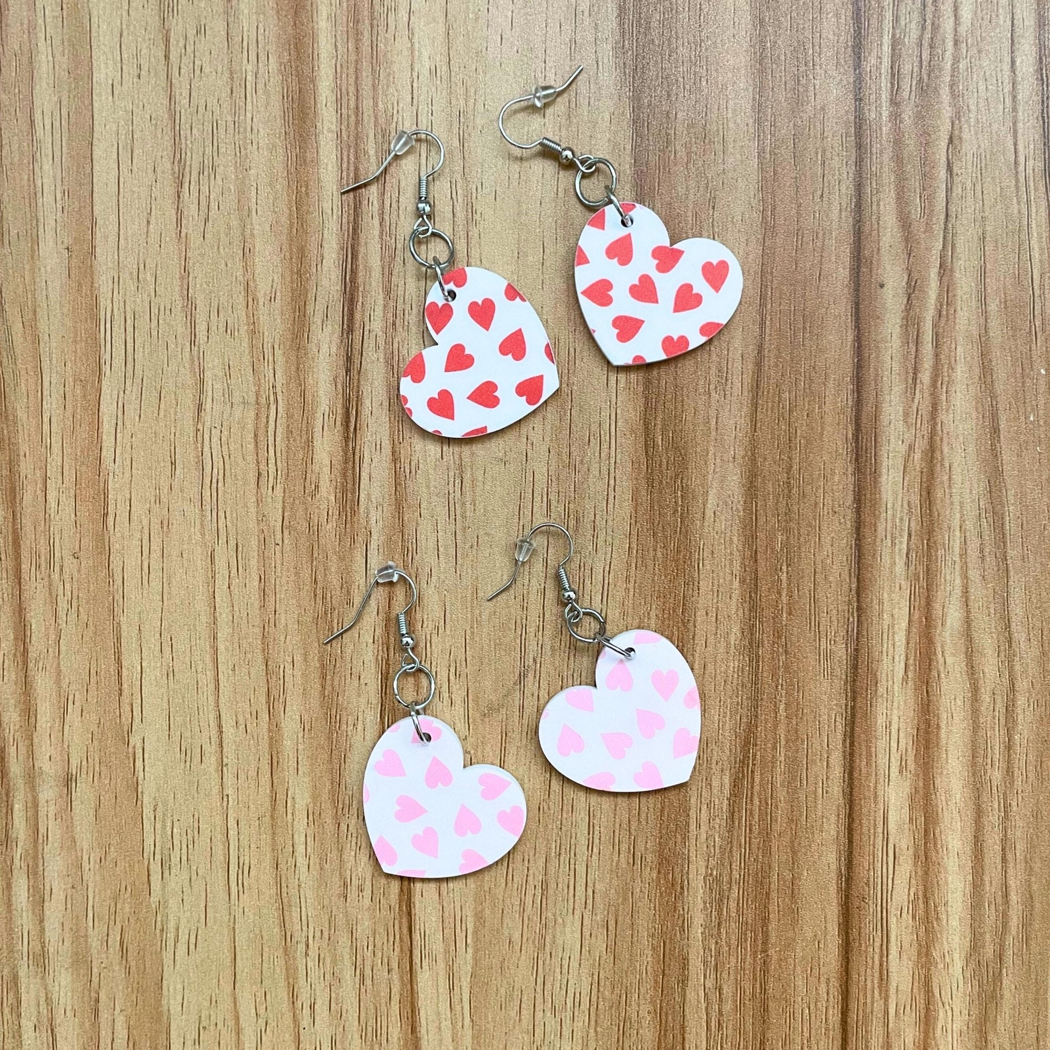 Heart Earrings – Valentine’s Day Statement Earrings, Cute Pink & Red Heart Jewelry - by MirrorPop. Handmade acrylic art.