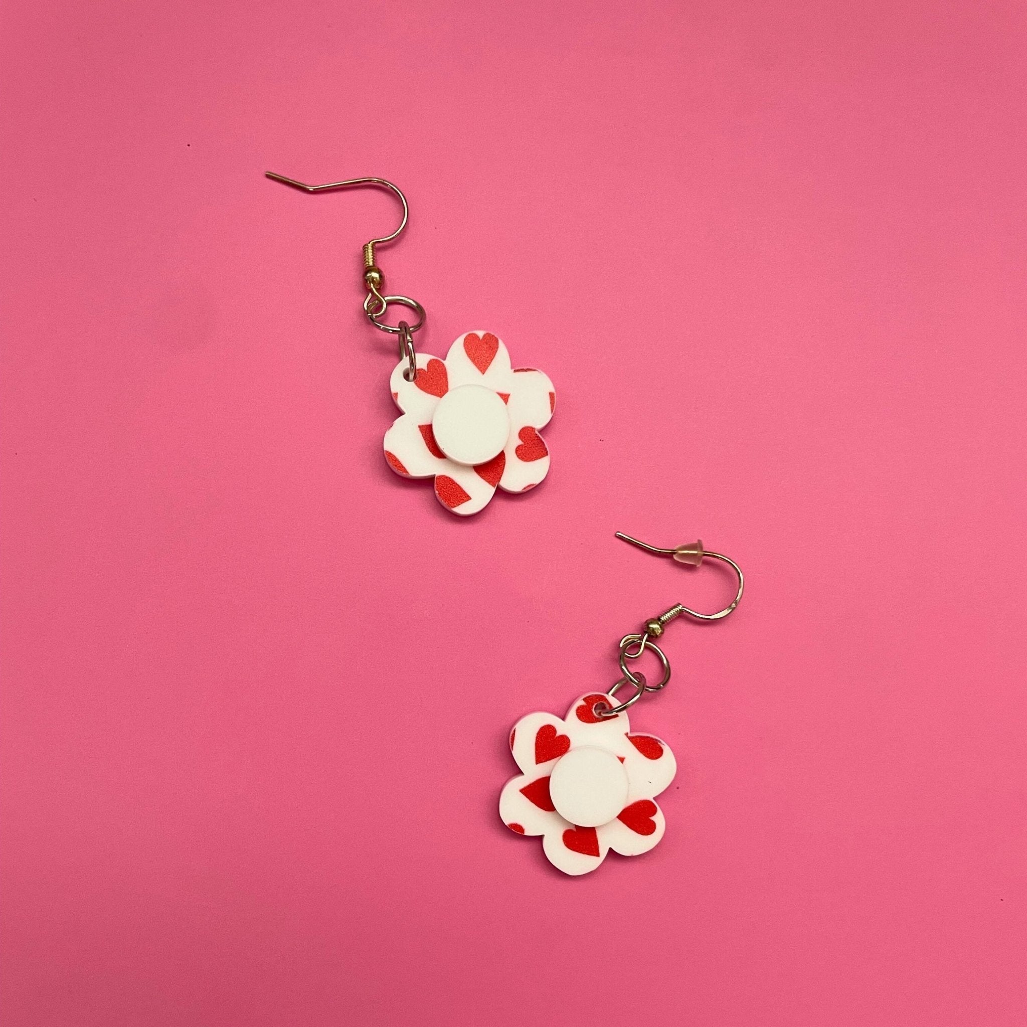 Heart Earrings – Valentine’s Day Statement Earrings, Cute Pink & Red Heart Jewelry - by MirrorPop. Handmade acrylic art.