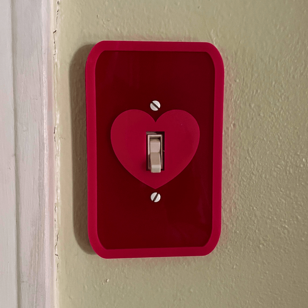 Heart Retro Light Switch Cover - by MirrorPop. Handmade acrylic art.