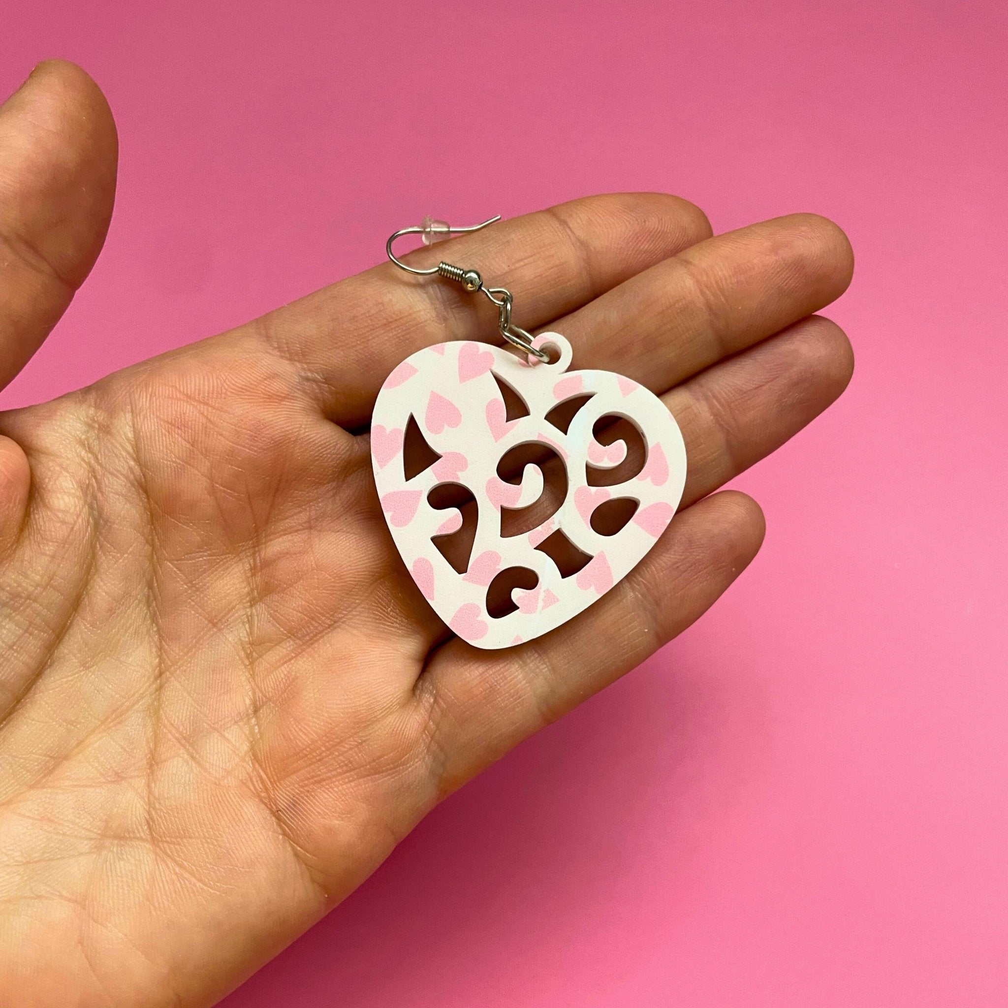 Heart Rose Swirl Earrings – Valentine’s Day Statement Earrings, Cute Pink & Red Heart Jewelry - by MirrorPop. Handmade acrylic art.