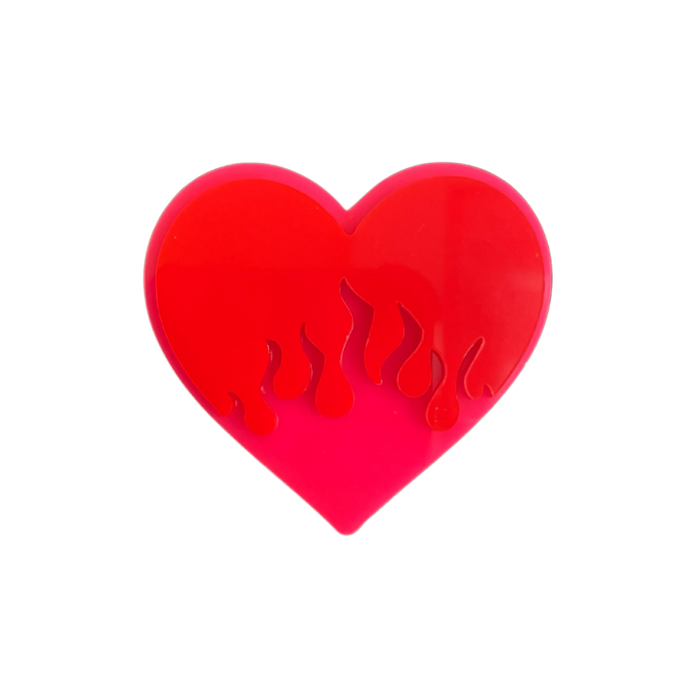 Heart and Flame Acrylic Mirror Fridge Magnet: Funky Pop Art Small Wall Hanging