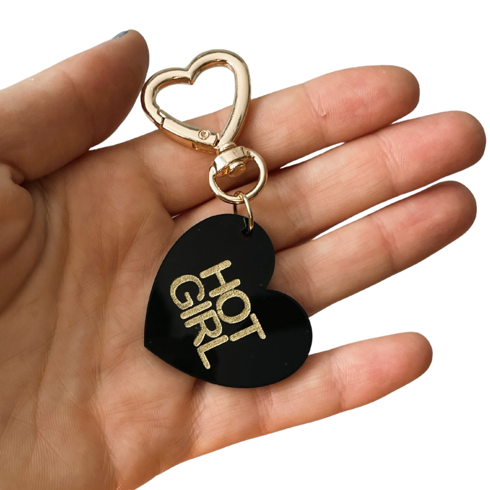 Hot Girl Boy Trinket Bag Charm Key Chain | Handmade Heart Black Acrylic