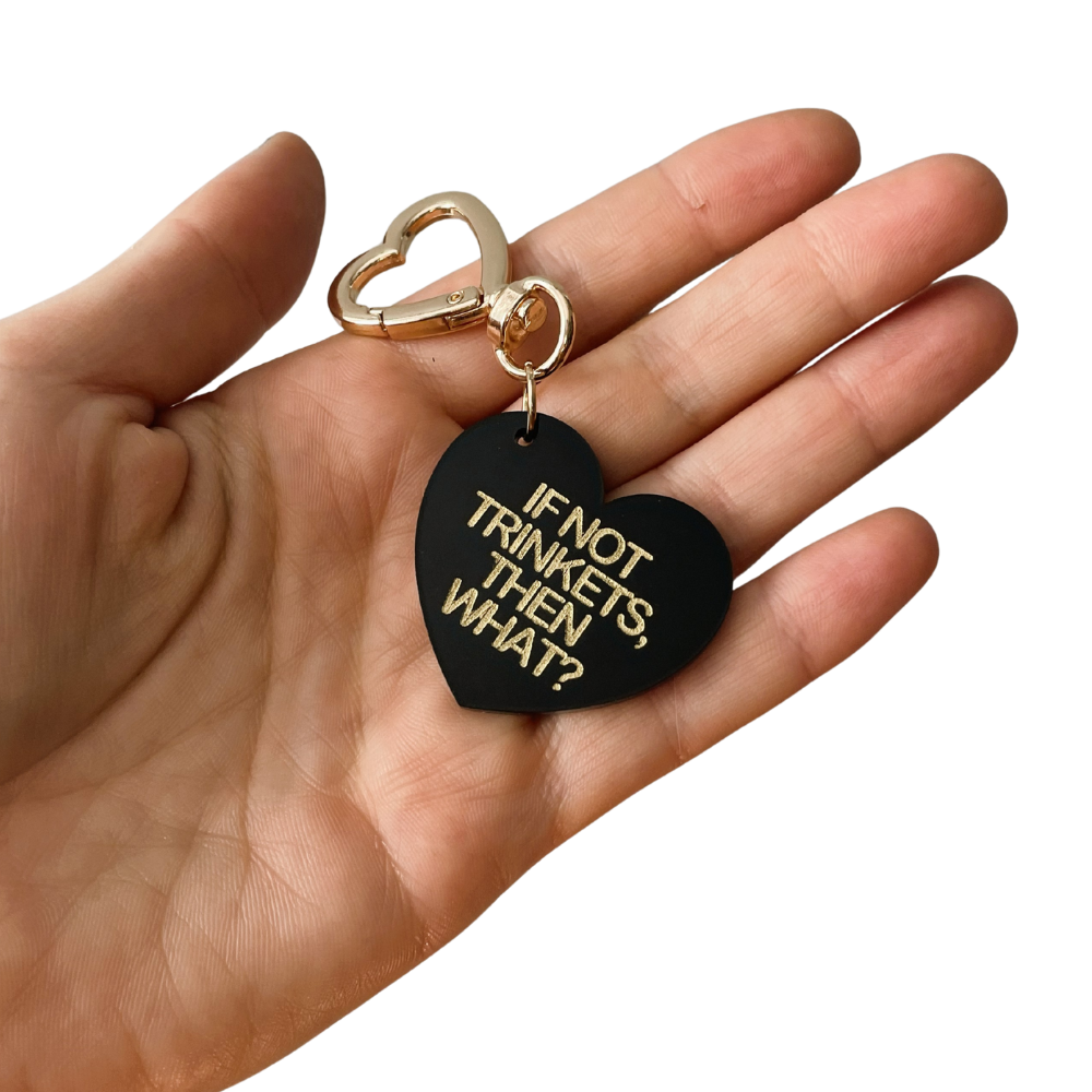 Emotional Support Trinket Therapy Bag Charm Key Chain | Handmade Heart Black Acrylic