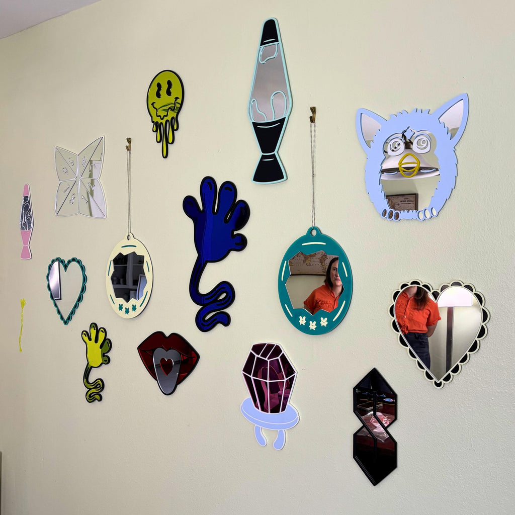 Teal Coquette Heart Mirror