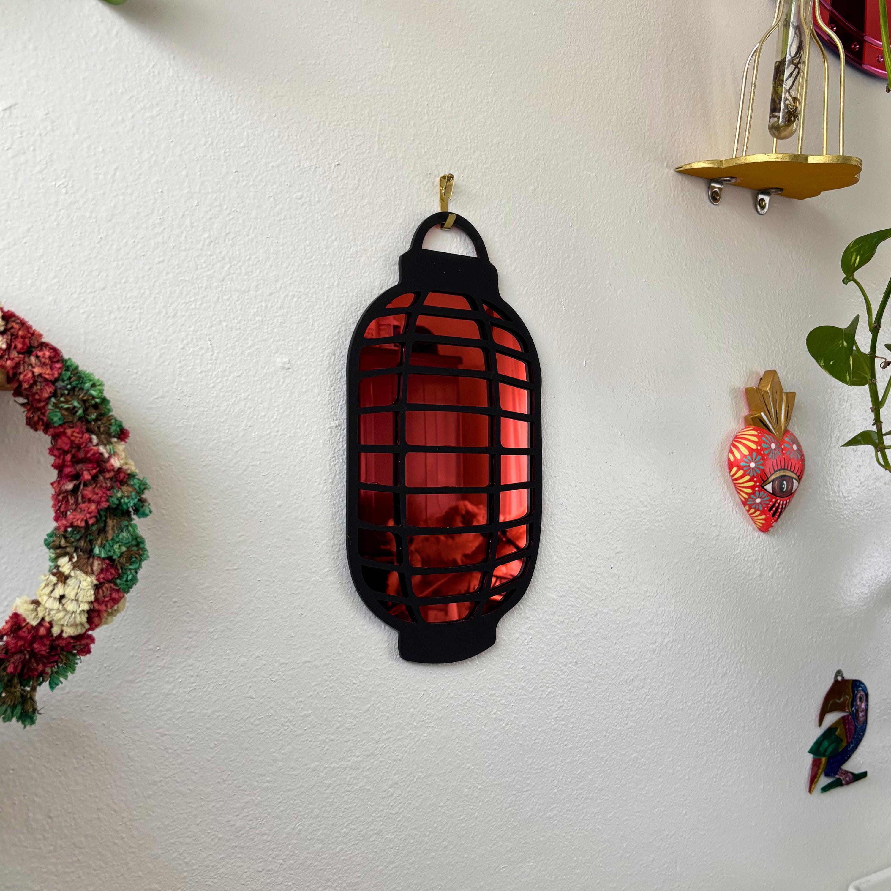 Red Lantern Statement Wall Hanging Mirror (6.7 x 12.3 in)