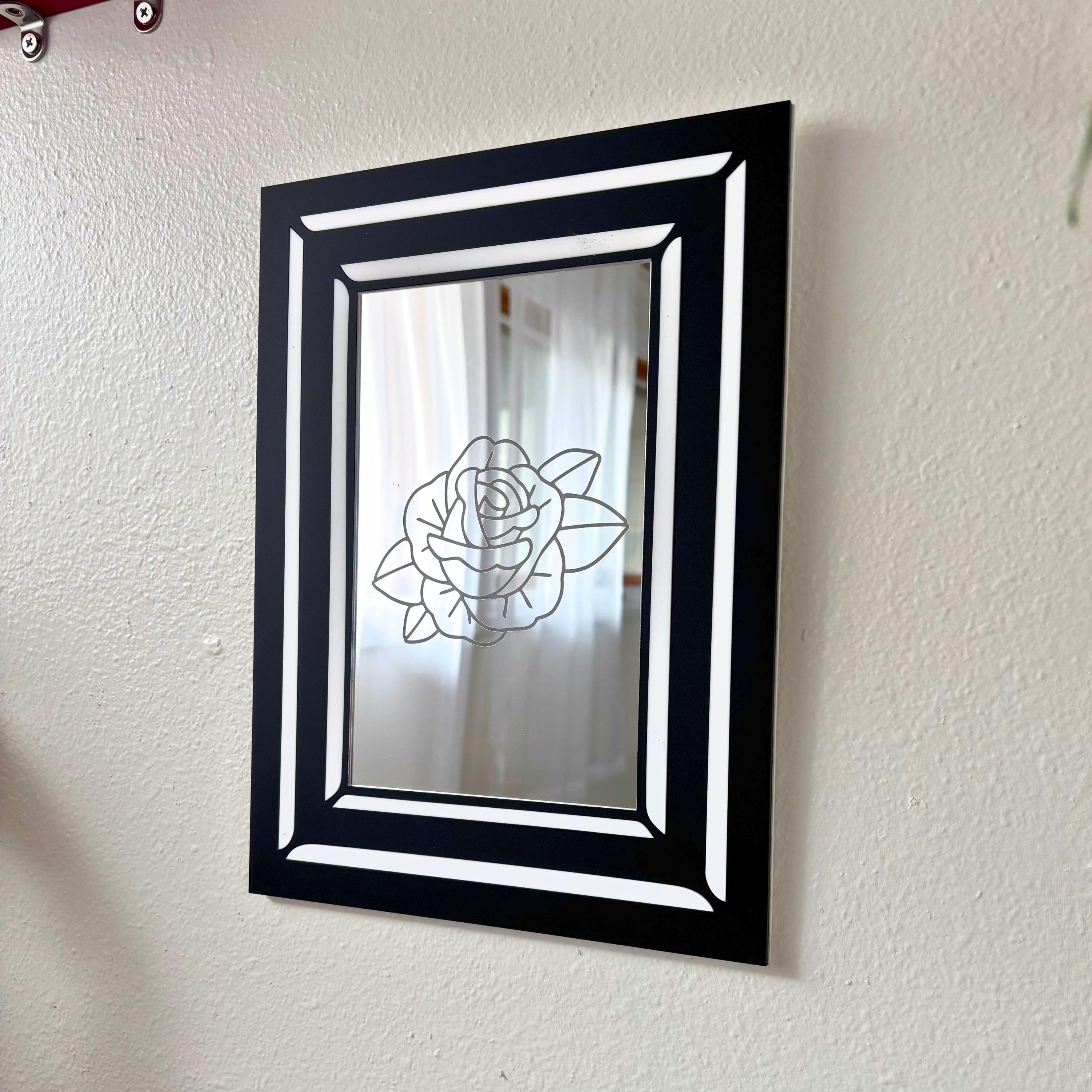 Engraved Traditional Tattoo Rose Mirror