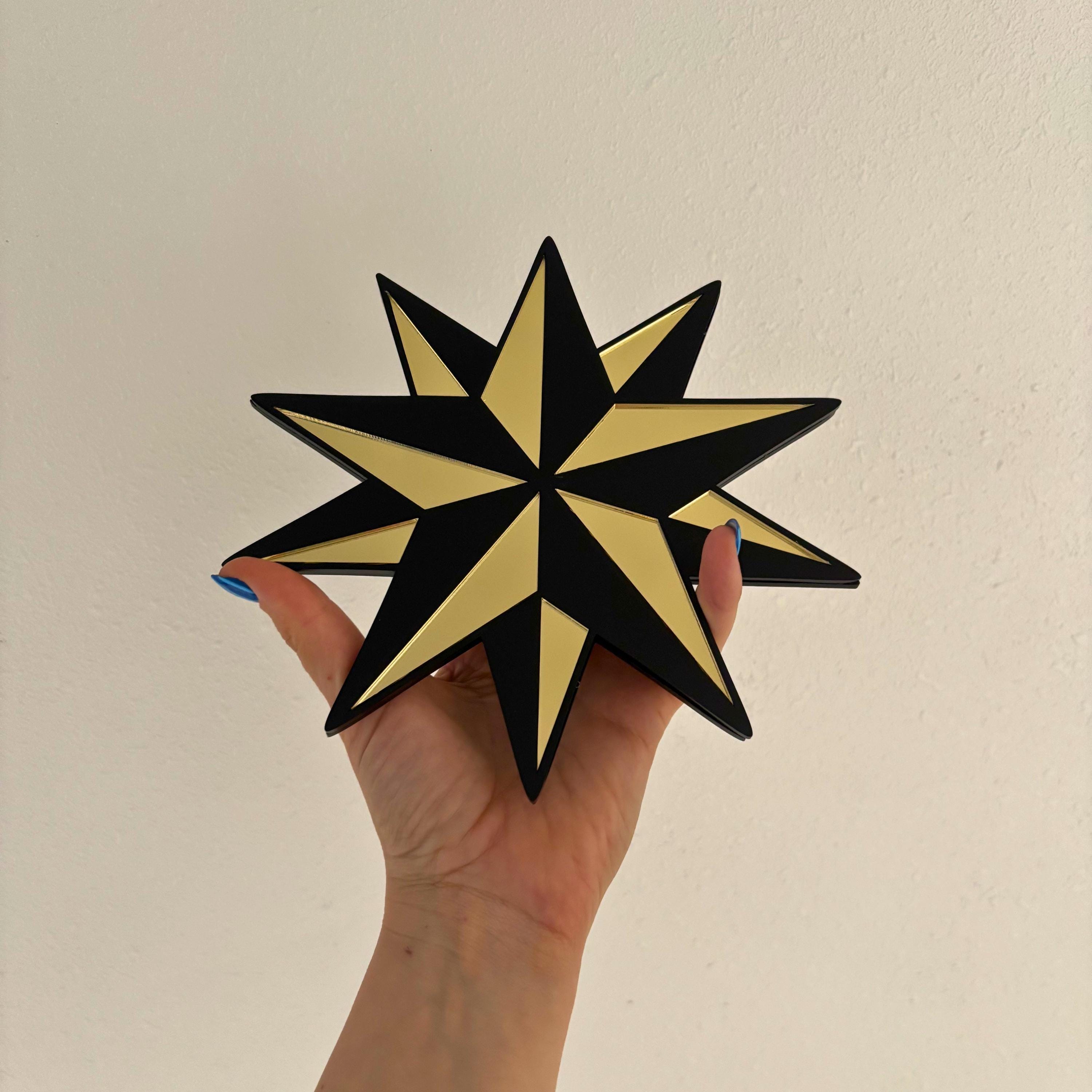 Black Mirror Star Mini Wall Decor | Traditional Tattoo Inspired Acrylic Art (Gold, Silver, Pink)