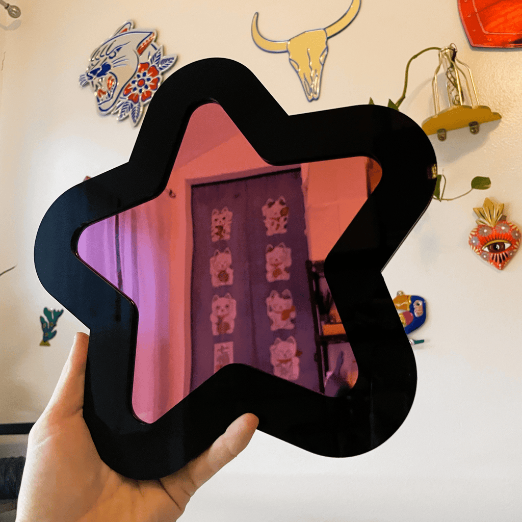 Kawaii Star Colored Mirror: Y2K Kawaii Star Gallery Wall Hanging Decor - by MirrorPop. Handmade acrylic art.