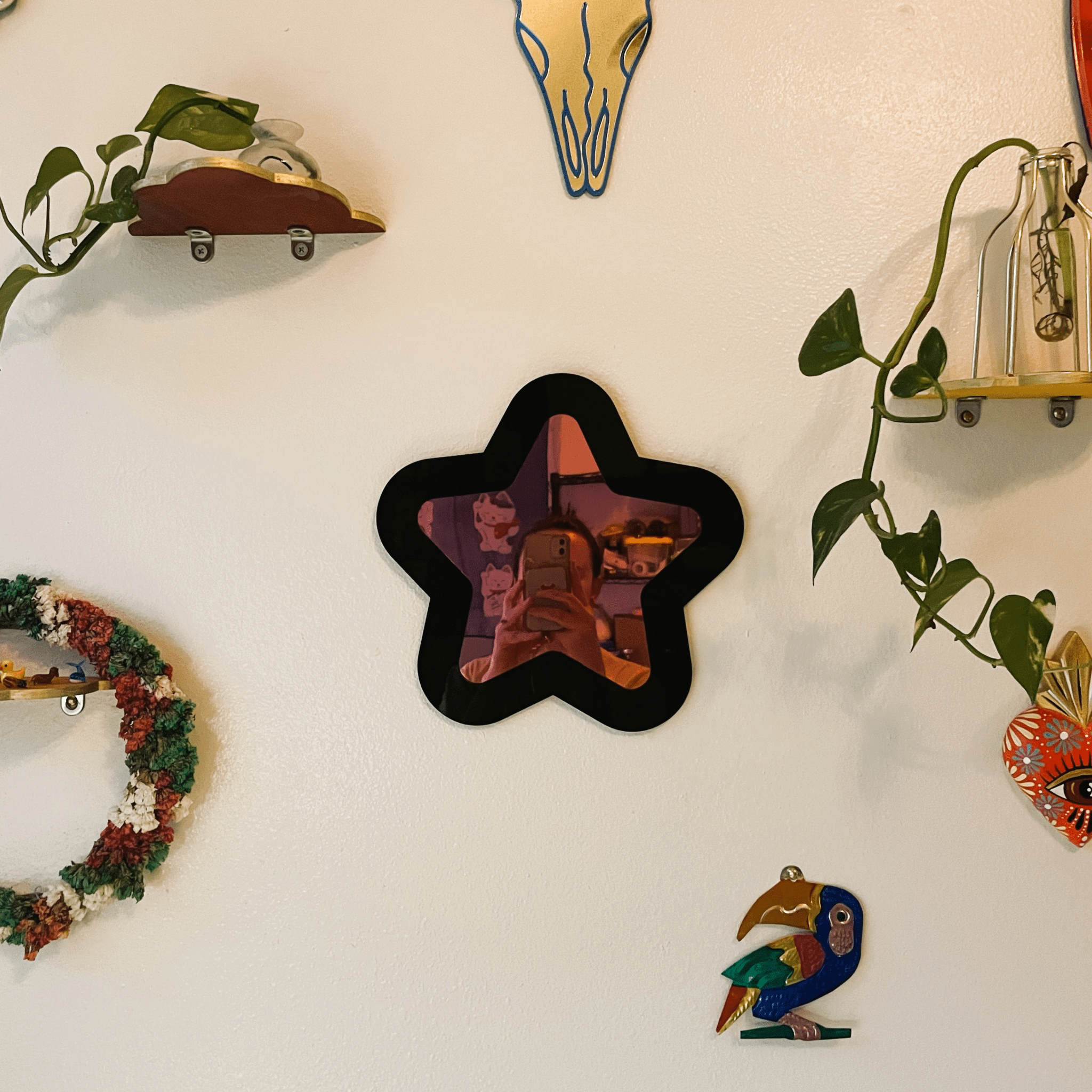 Kawaii Star Colored Mirror: Y2K Kawaii Star Gallery Wall Hanging Decor - by MirrorPop. Handmade acrylic art.