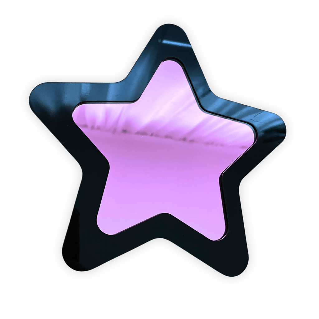 Kawaii Star Colored Mirror: Y2K Kawaii Star Gallery Wall Hanging Decor - by MirrorPop. Handmade acrylic art.