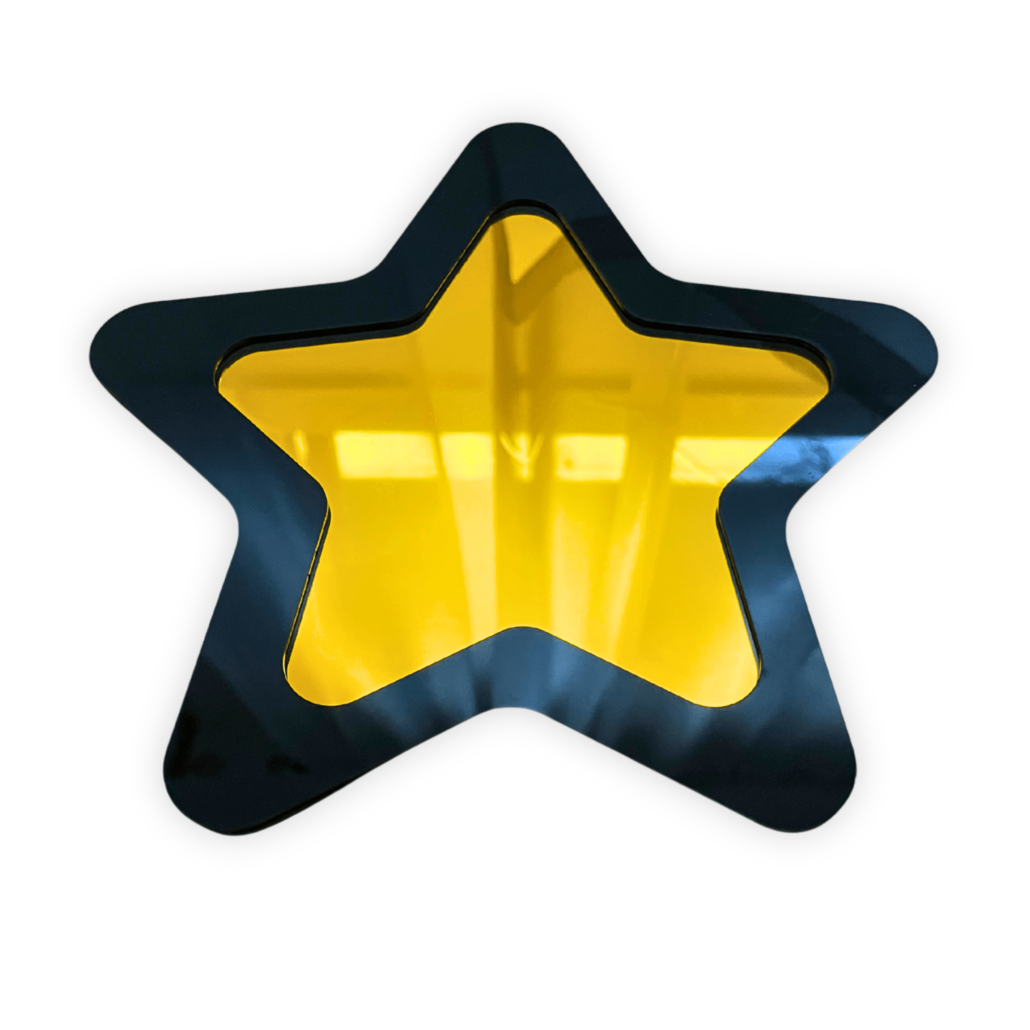 Kawaii Star Colored Mirror: Y2K Kawaii Star Gallery Wall Hanging Decor - by MirrorPop. Handmade acrylic art.