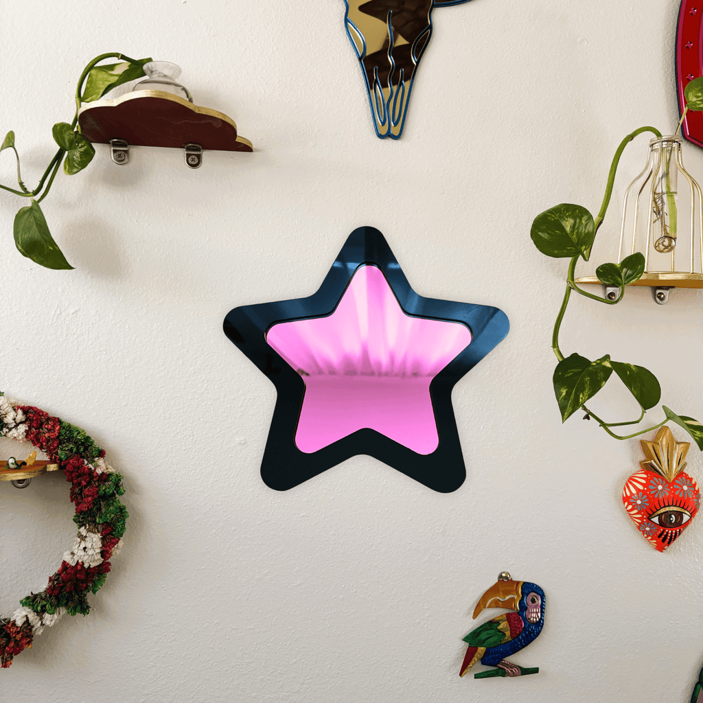 Kawaii Star Colored Mirror: Y2K Kawaii Star Gallery Wall Hanging Decor - by MirrorPop. Handmade acrylic art.