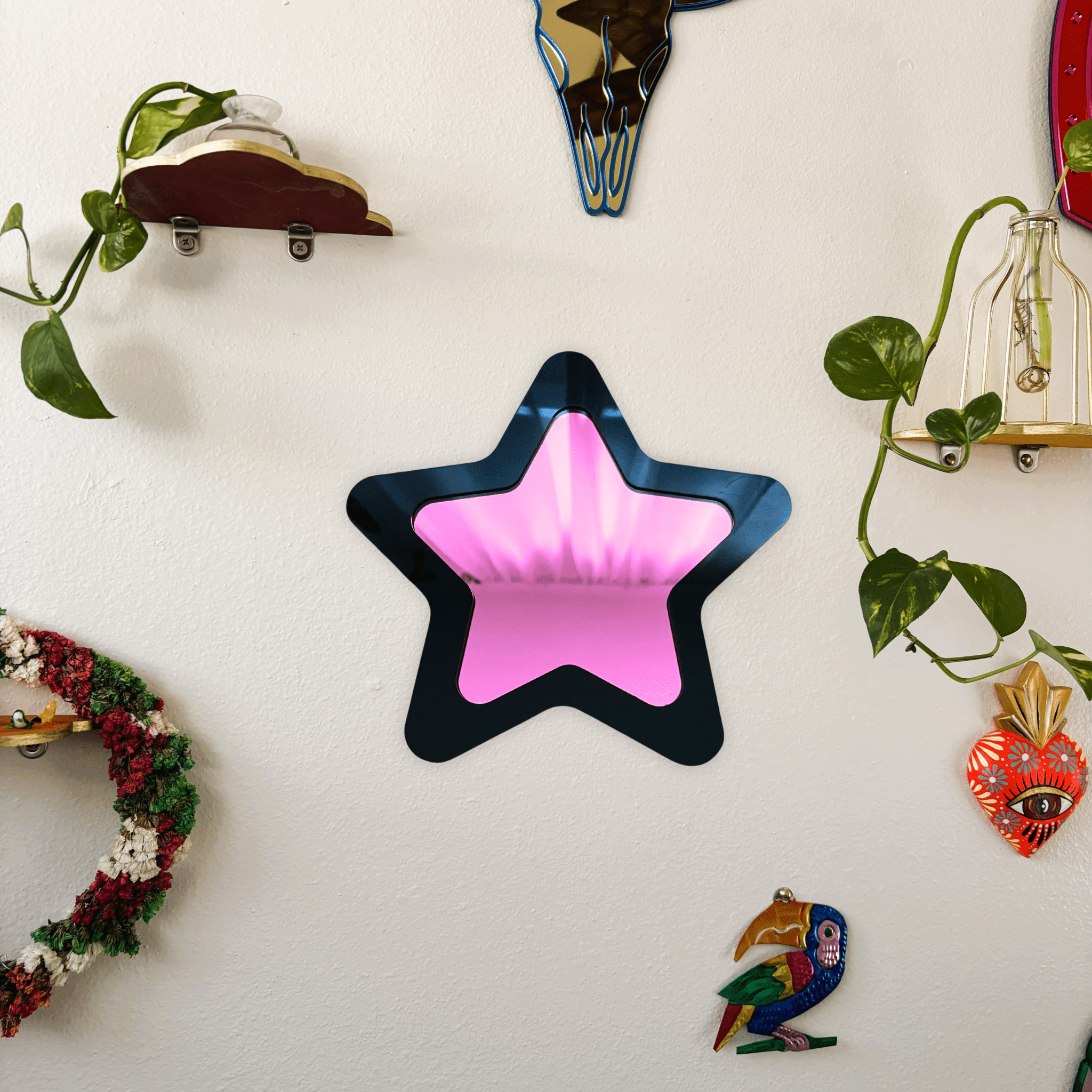 Kawaii Star Colored Mirror: Y2K Kawaii Star Gallery Wall Hanging Decor - by MirrorPop. Handmade acrylic art.
