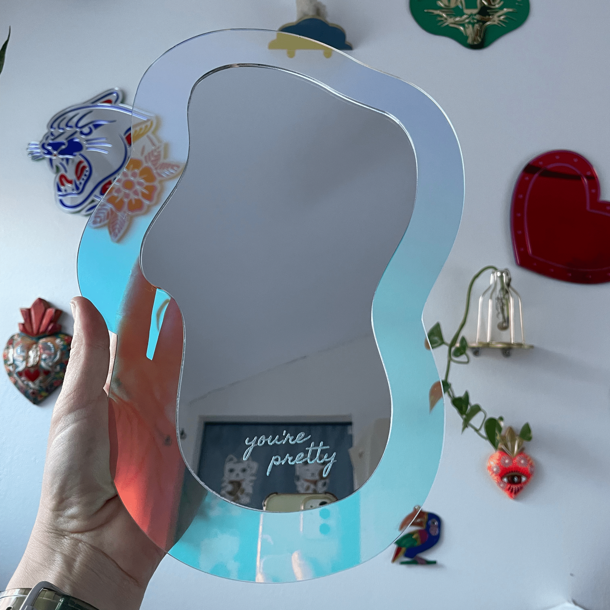 Long DreamWave - Iridescent Acrylic Mirror Wall Art - by MirrorPop. Handmade acrylic art.