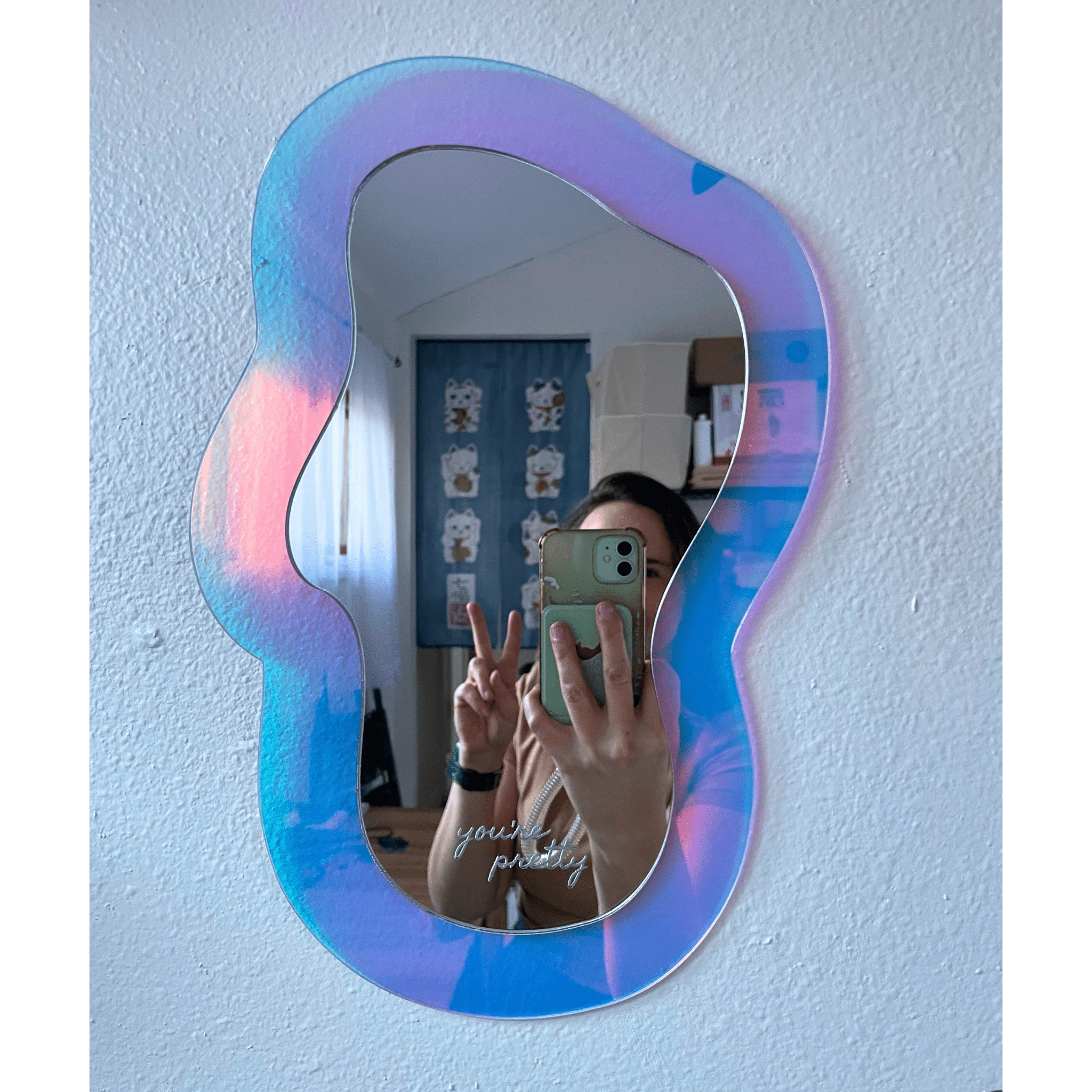 Long DreamWave - Iridescent Acrylic Mirror Wall Art - by MirrorPop. Handmade acrylic art.