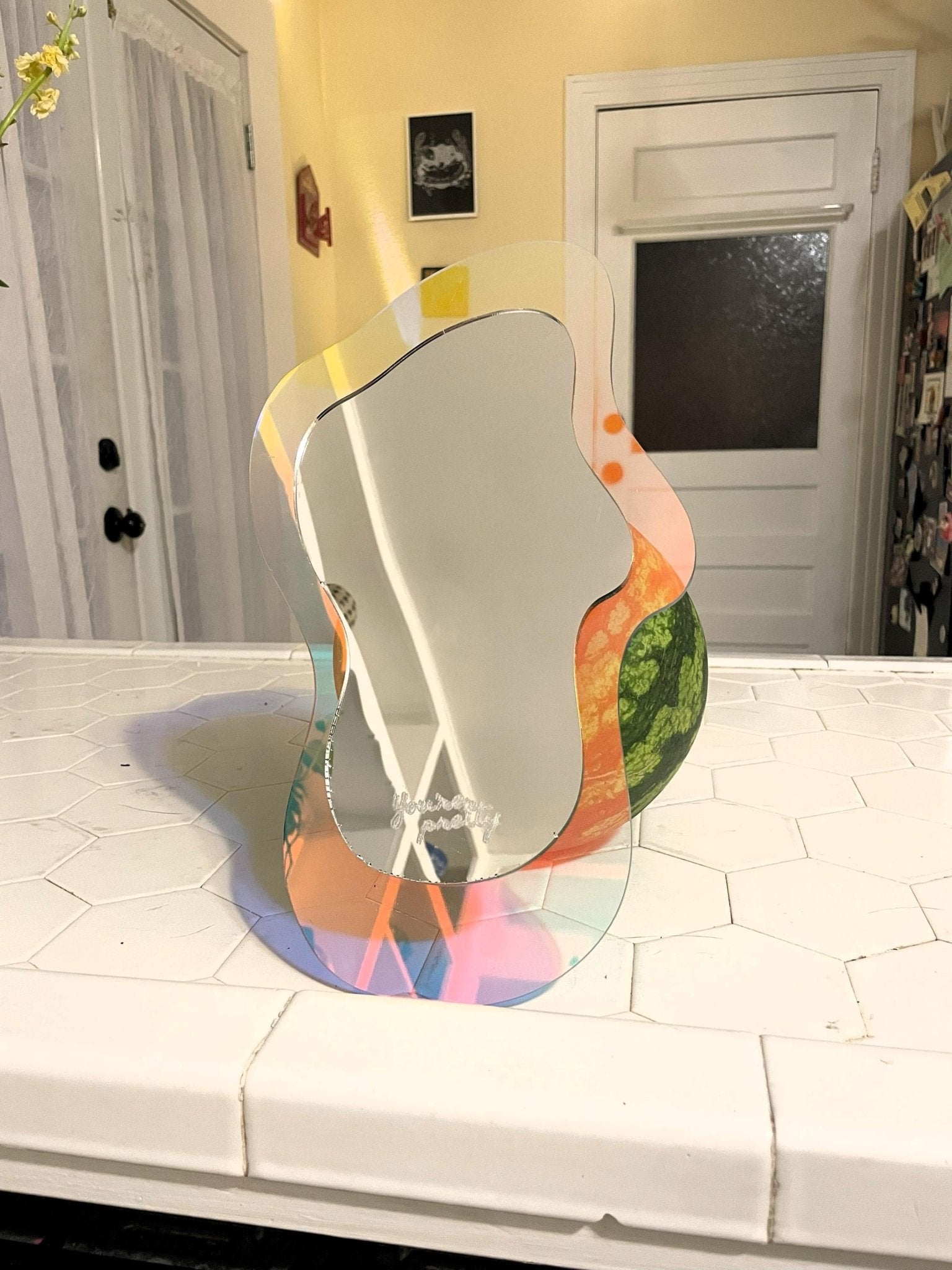 Long DreamWave - Iridescent Acrylic Mirror Wall Art - by MirrorPop. Handmade acrylic art.