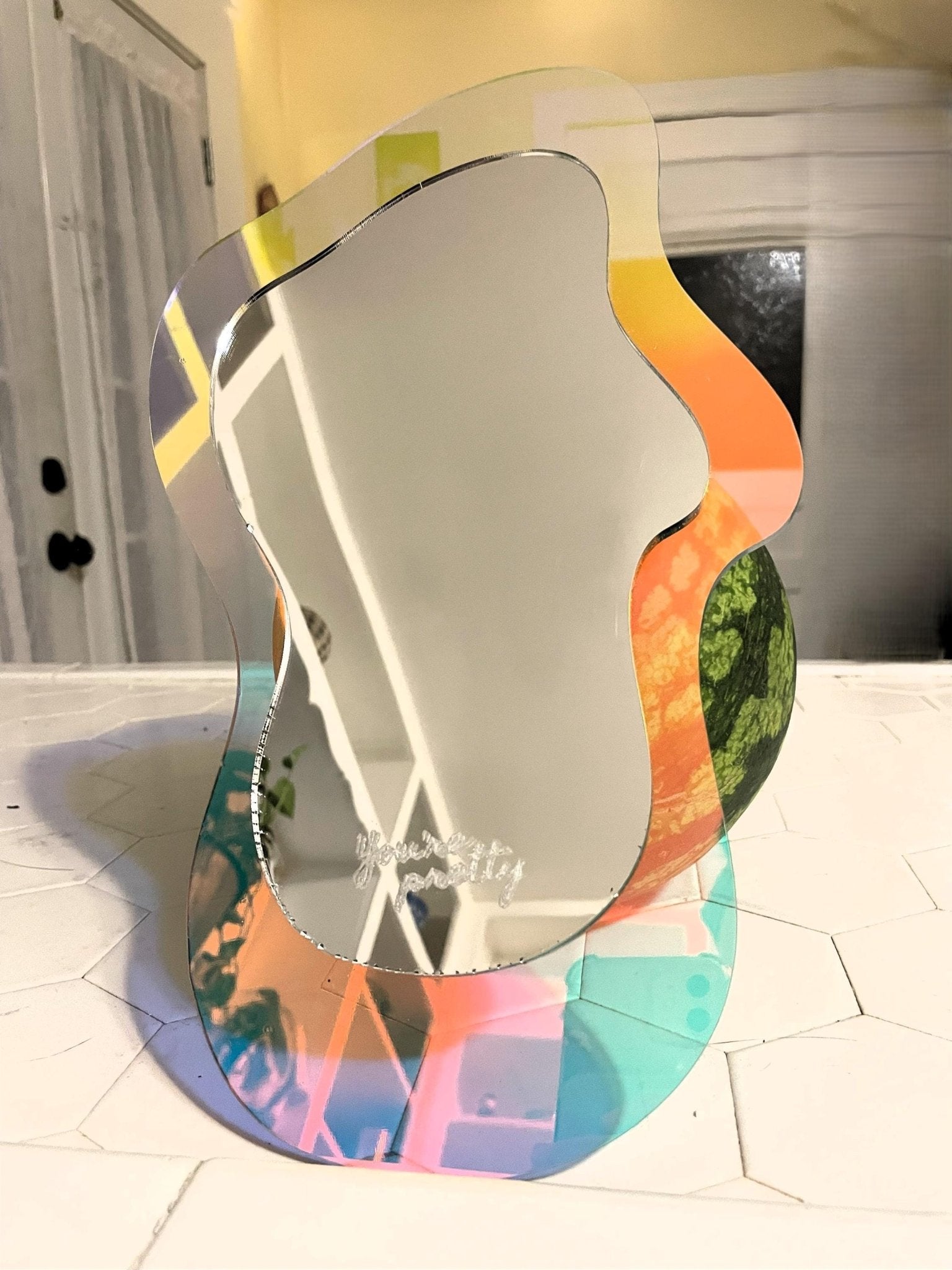 Long DreamWave - Iridescent Acrylic Mirror Wall Art - by MirrorPop. Handmade acrylic art.