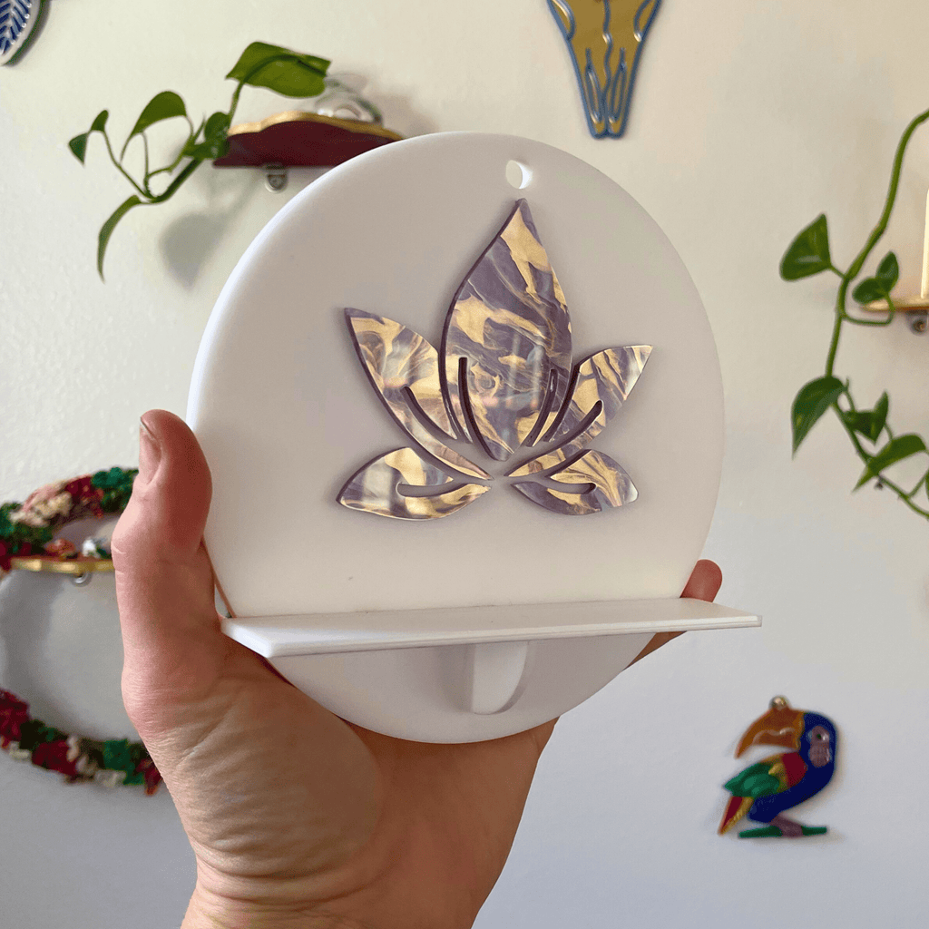 Lotus Eye Wall Shelf – Funky Colorful Acrylic Sculptural Display Shelf - by MirrorPop. Handmade acrylic art.