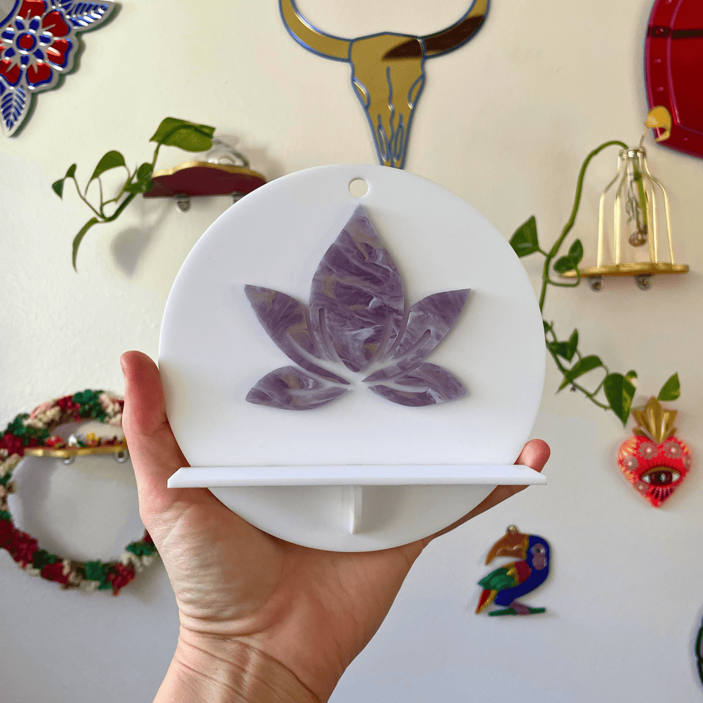 Lotus Eye Wall Shelf – Funky Colorful Acrylic Sculptural Display Shelf - by MirrorPop. Handmade acrylic art.