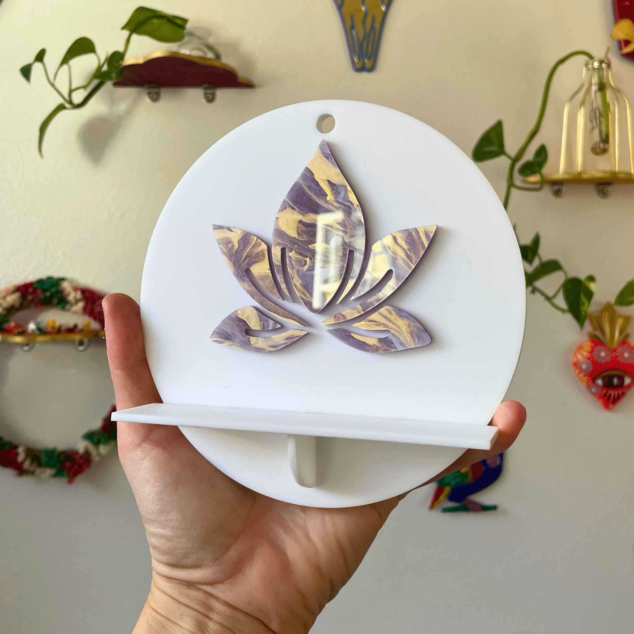 Lotus Eye Wall Shelf – Funky Colorful Acrylic Sculptural Display Shelf - by MirrorPop. Handmade acrylic art.