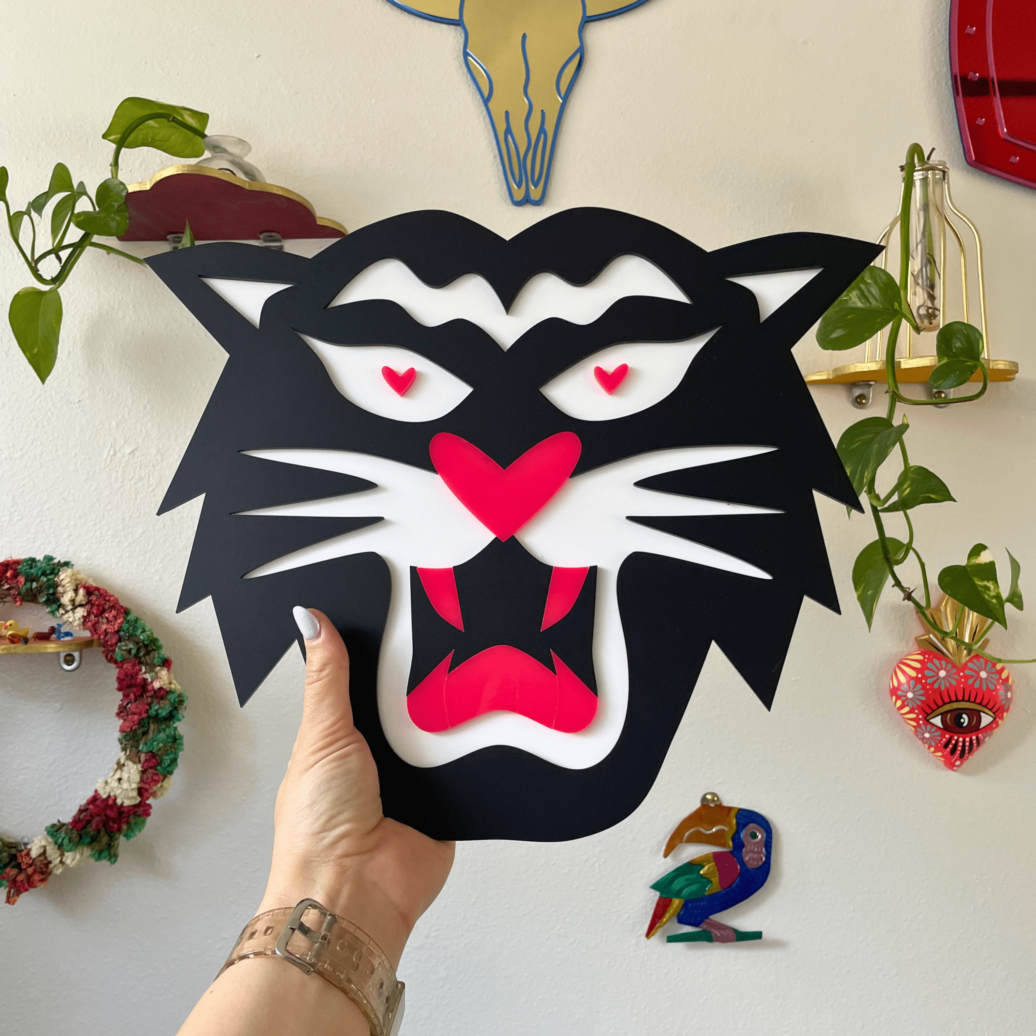 LoveTiger Wall Hanging - Hot Pink Colorful Acrylic Gallery Wall Art Decor - by MirrorPop. Handmade acrylic art.
