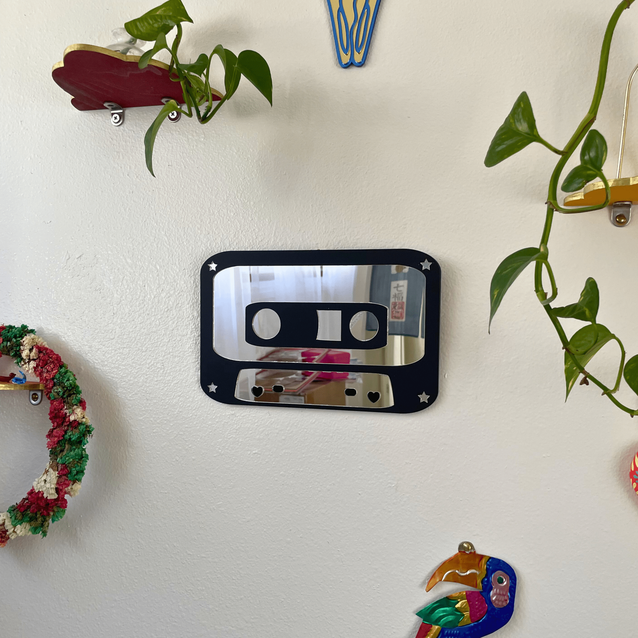 Mix Tape Mirror - Retro Cassette Mirror: Y2K Colorful Acrylic Gallery Wall Hanging Decor - by MirrorPop. Handmade acrylic art.