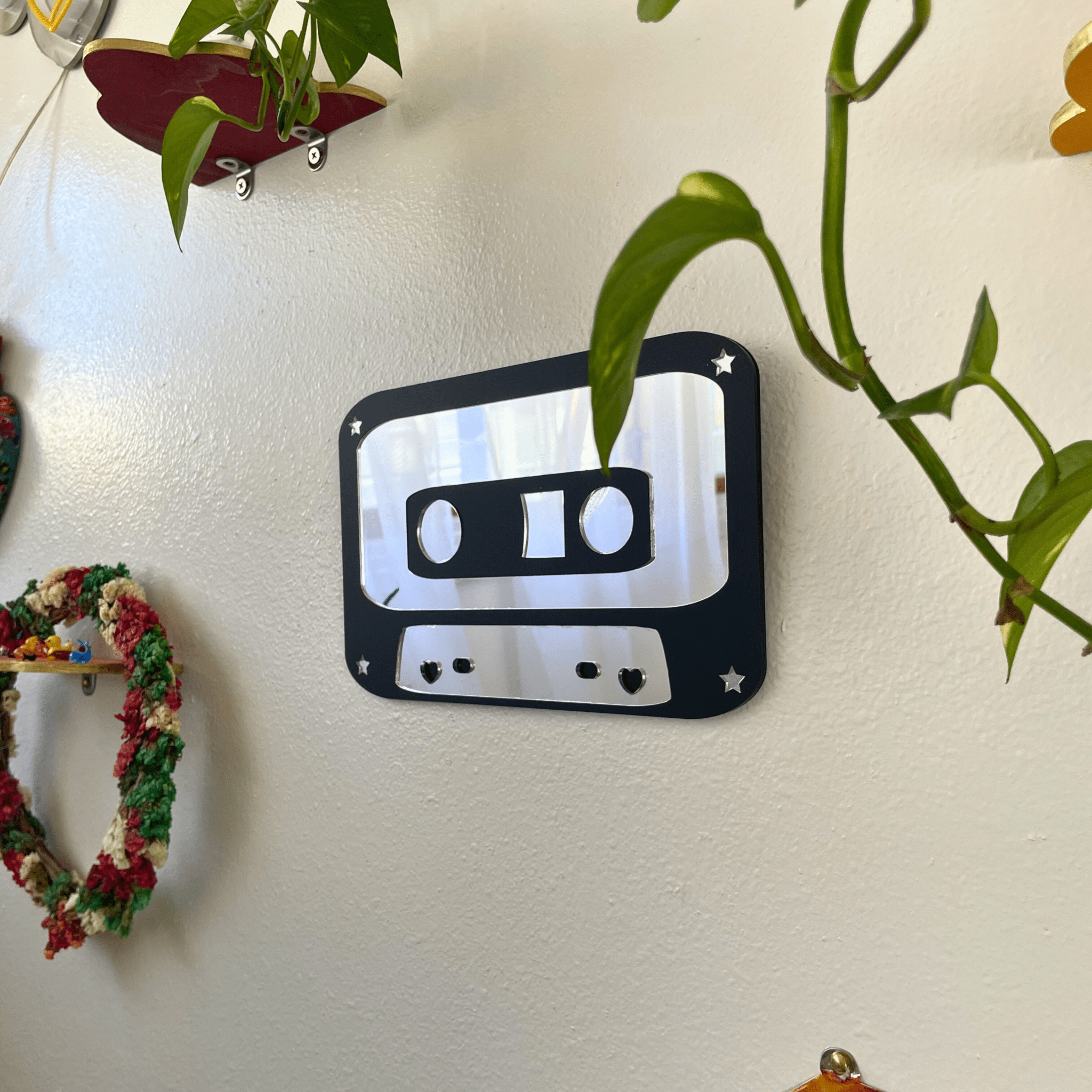 Mix Tape Mirror - Retro Cassette Mirror: Y2K Colorful Acrylic Gallery Wall Hanging Decor - by MirrorPop. Handmade acrylic art.