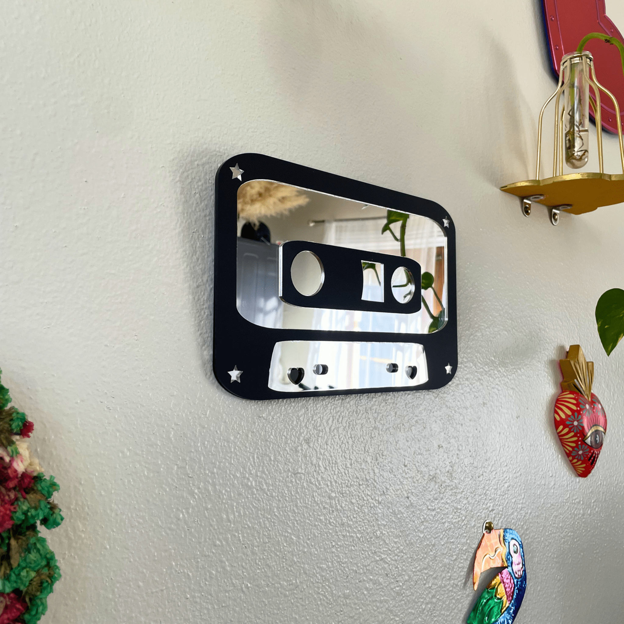 Mix Tape Mirror - Retro Cassette Mirror: Y2K Colorful Acrylic Gallery Wall Hanging Decor - by MirrorPop. Handmade acrylic art.