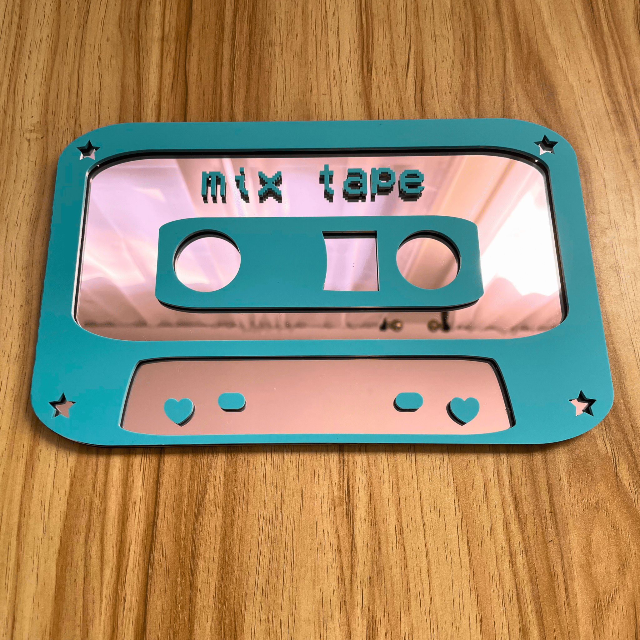 Mix Tape Mirror - Retro Cassette Mirror: Y2K Colorful Acrylic Gallery Wall Hanging Decor - by MirrorPop. Handmade acrylic art.