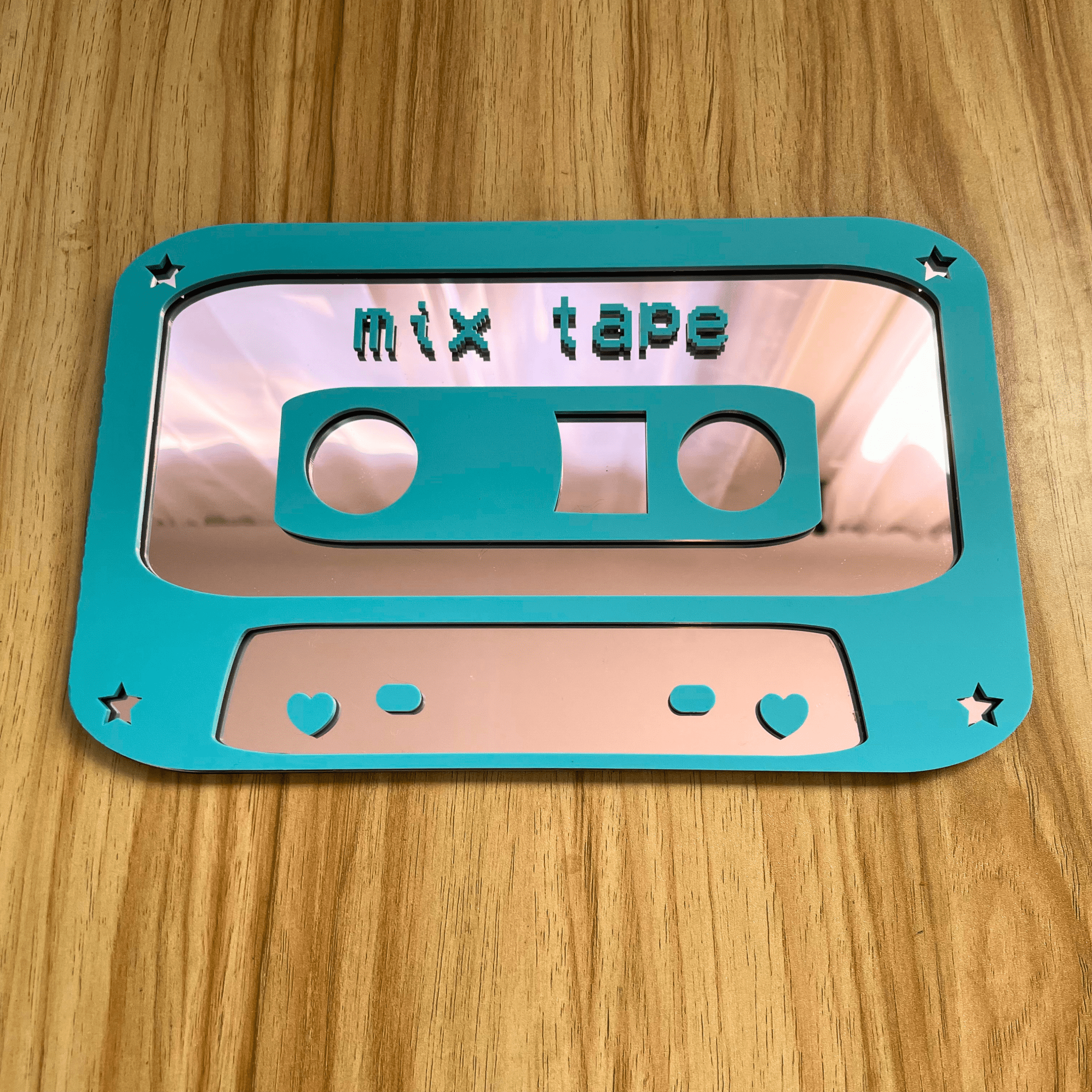 Mix Tape Mirror - Retro Cassette Mirror: Y2K Colorful Acrylic Gallery Wall Hanging Decor - by MirrorPop. Handmade acrylic art.