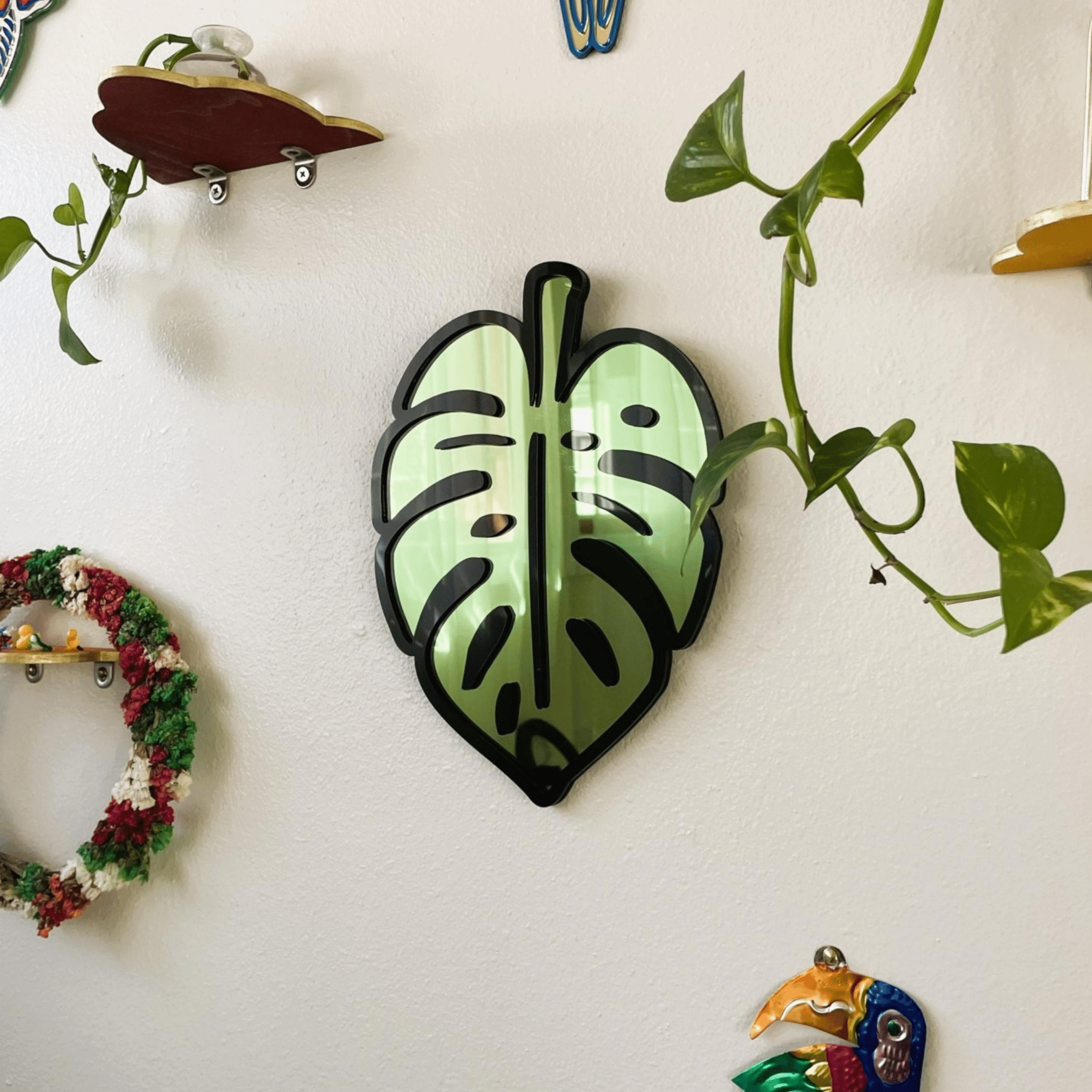 MonsteraGlow - Plant Acrylic Mirror: Jungle Gallery Wall Decor Statement Piece - by MirrorPop. Handmade acrylic art.