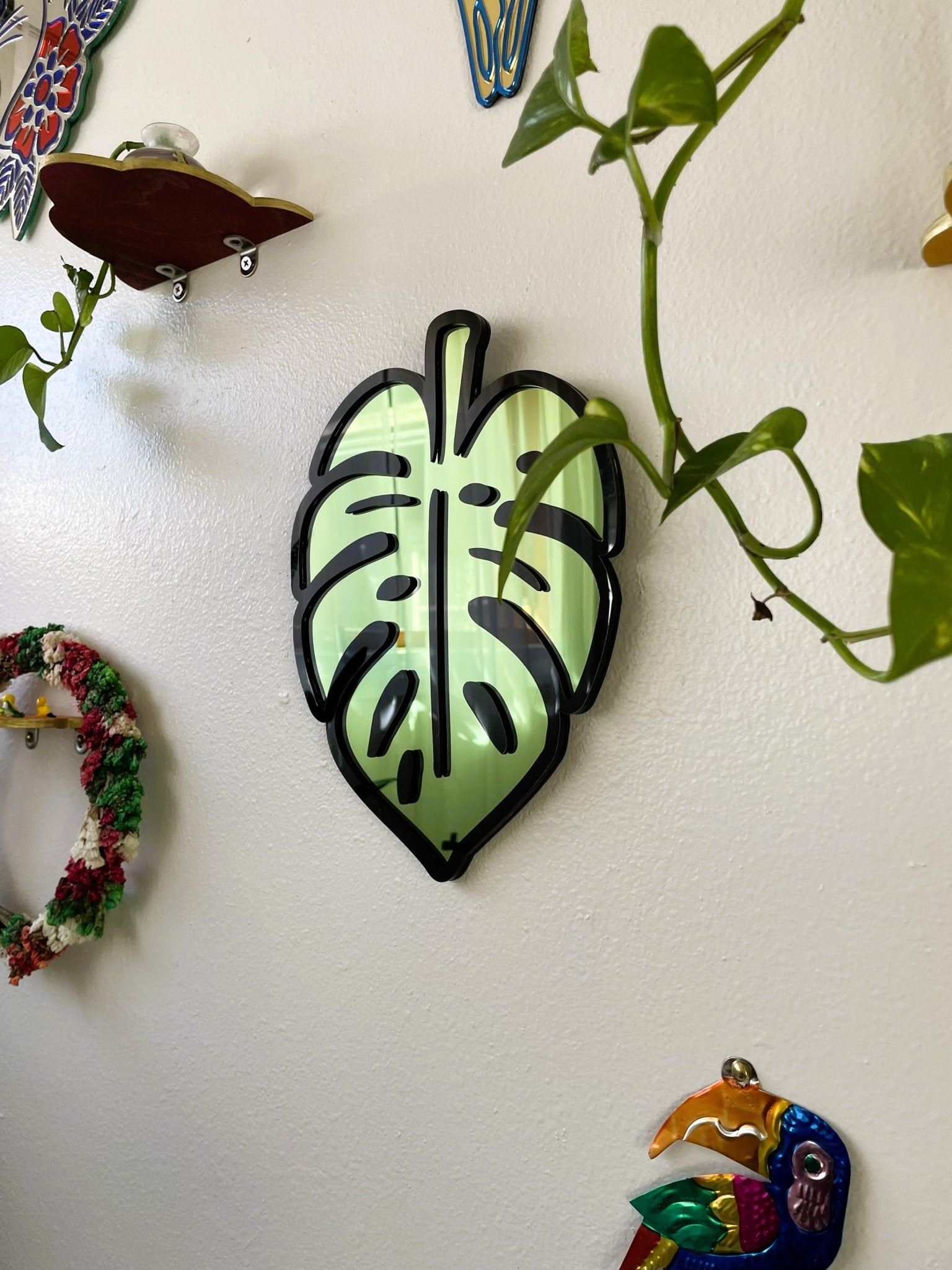 MonsteraGlow - Plant Acrylic Mirror: Jungle Gallery Wall Decor Statement Piece - by MirrorPop. Handmade acrylic art.