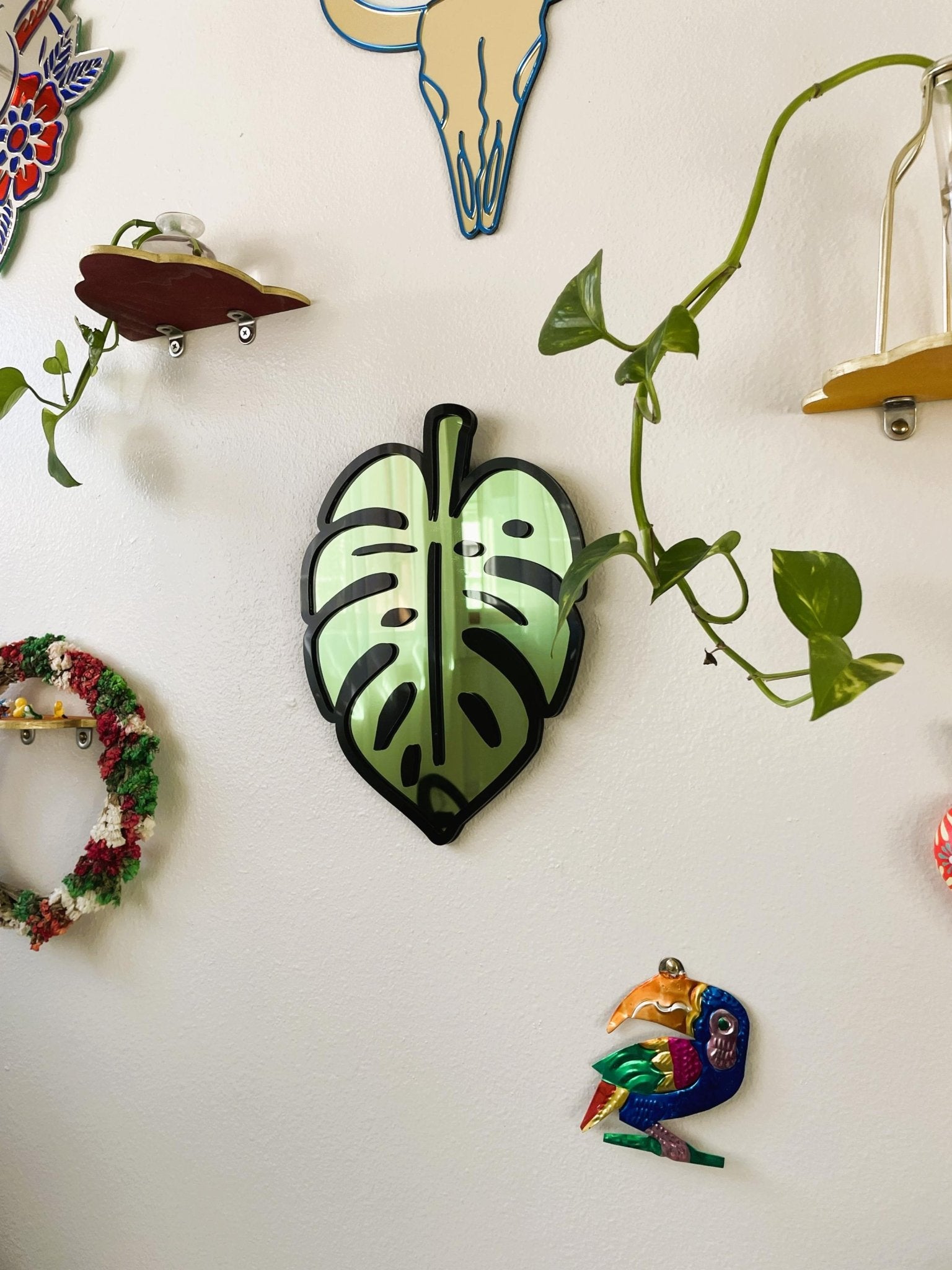 MonsteraGlow - Plant Acrylic Mirror: Jungle Gallery Wall Decor Statement Piece - by MirrorPop. Handmade acrylic art.