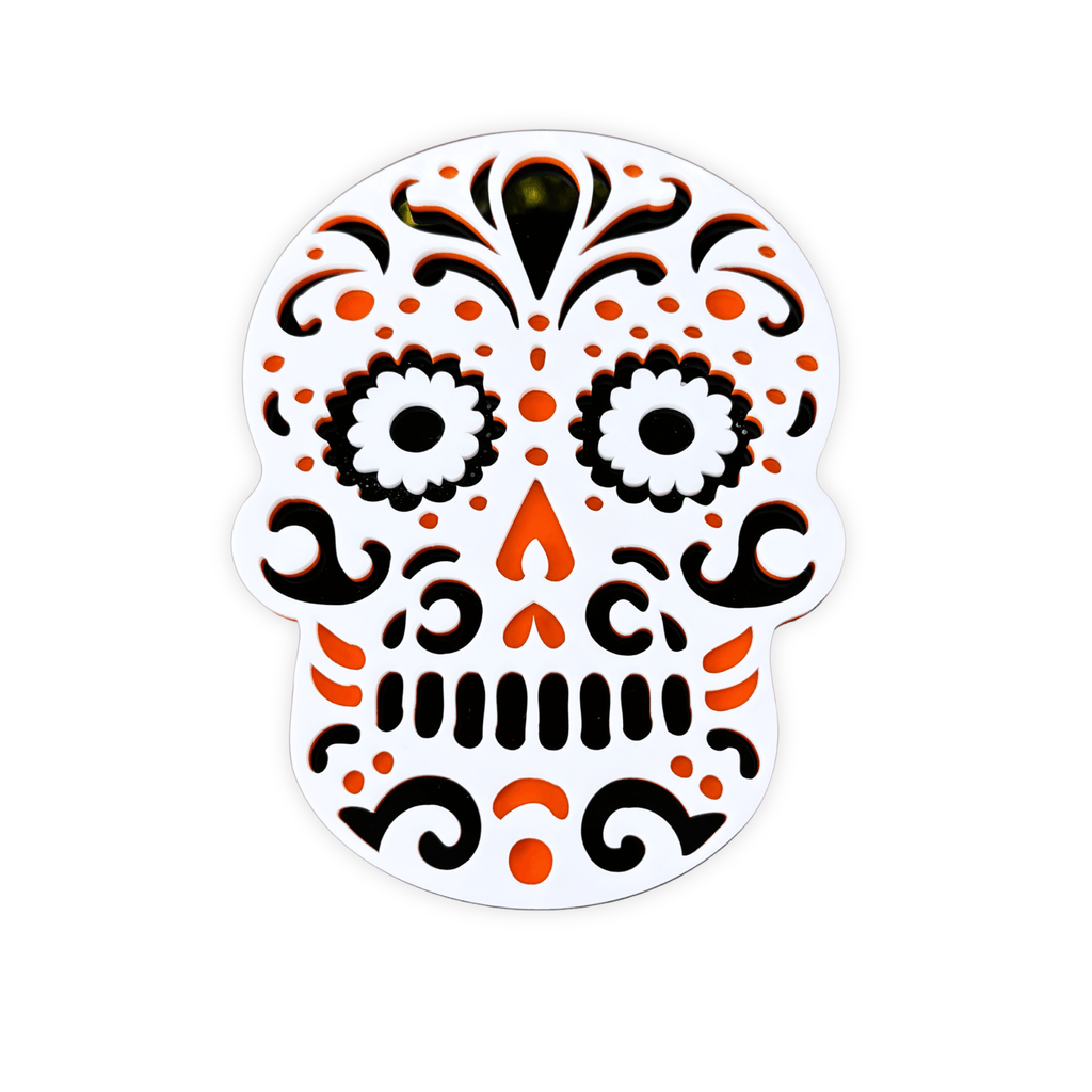 MuertosSkull Wall Hanging - Sugar Skull Gallery Wall Art, Funky Layered Acrylic Hanging - by MirrorPop. Handmade acrylic art.