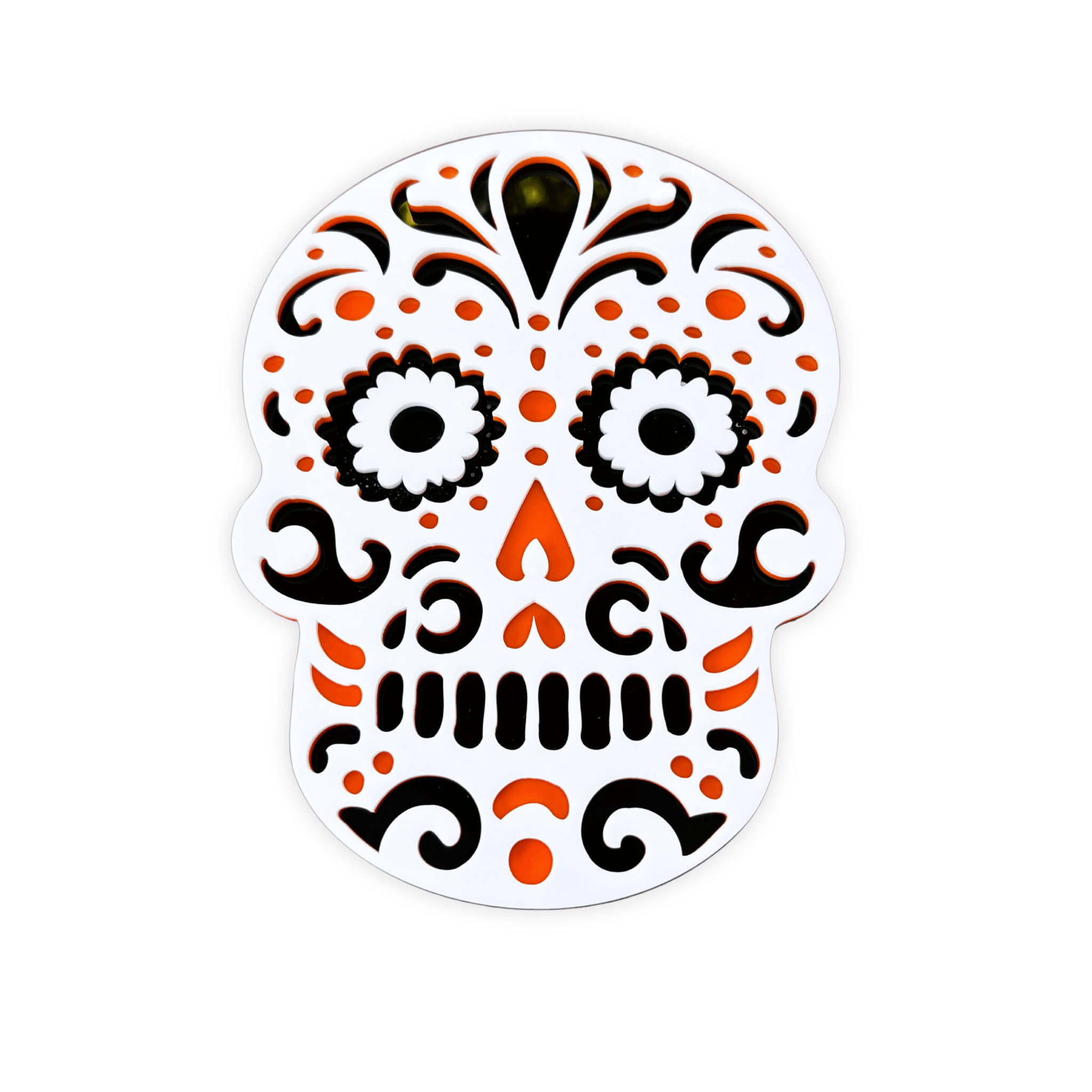 MuertosSkull Wall Hanging - Sugar Skull Gallery Wall Art, Funky Layered Acrylic Hanging - by MirrorPop. Handmade acrylic art.