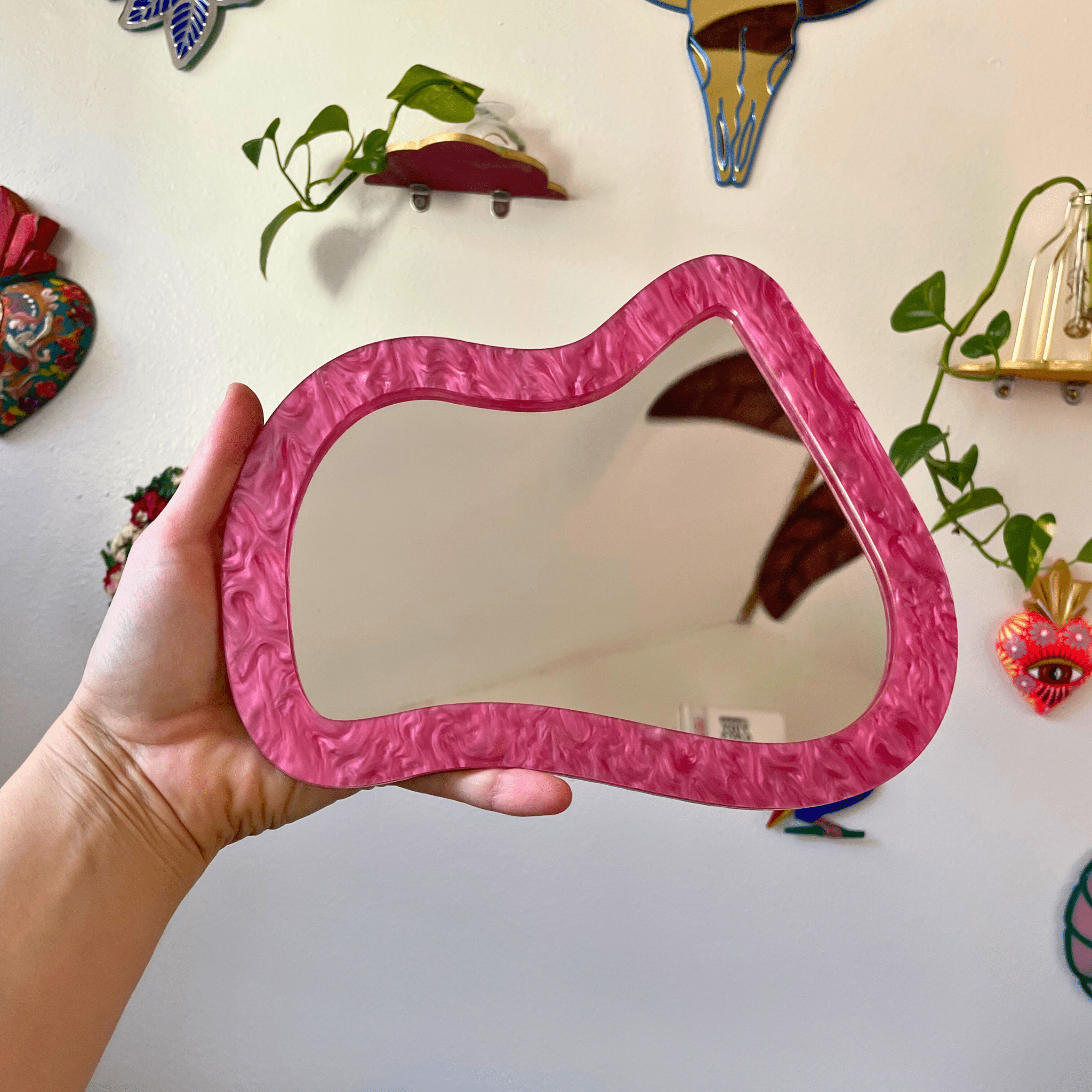 Pearl Pink Dream Wave Mirror: Colorful Acrylic Gallery Wall Hanging Decor - by MirrorPop. Handmade acrylic art.