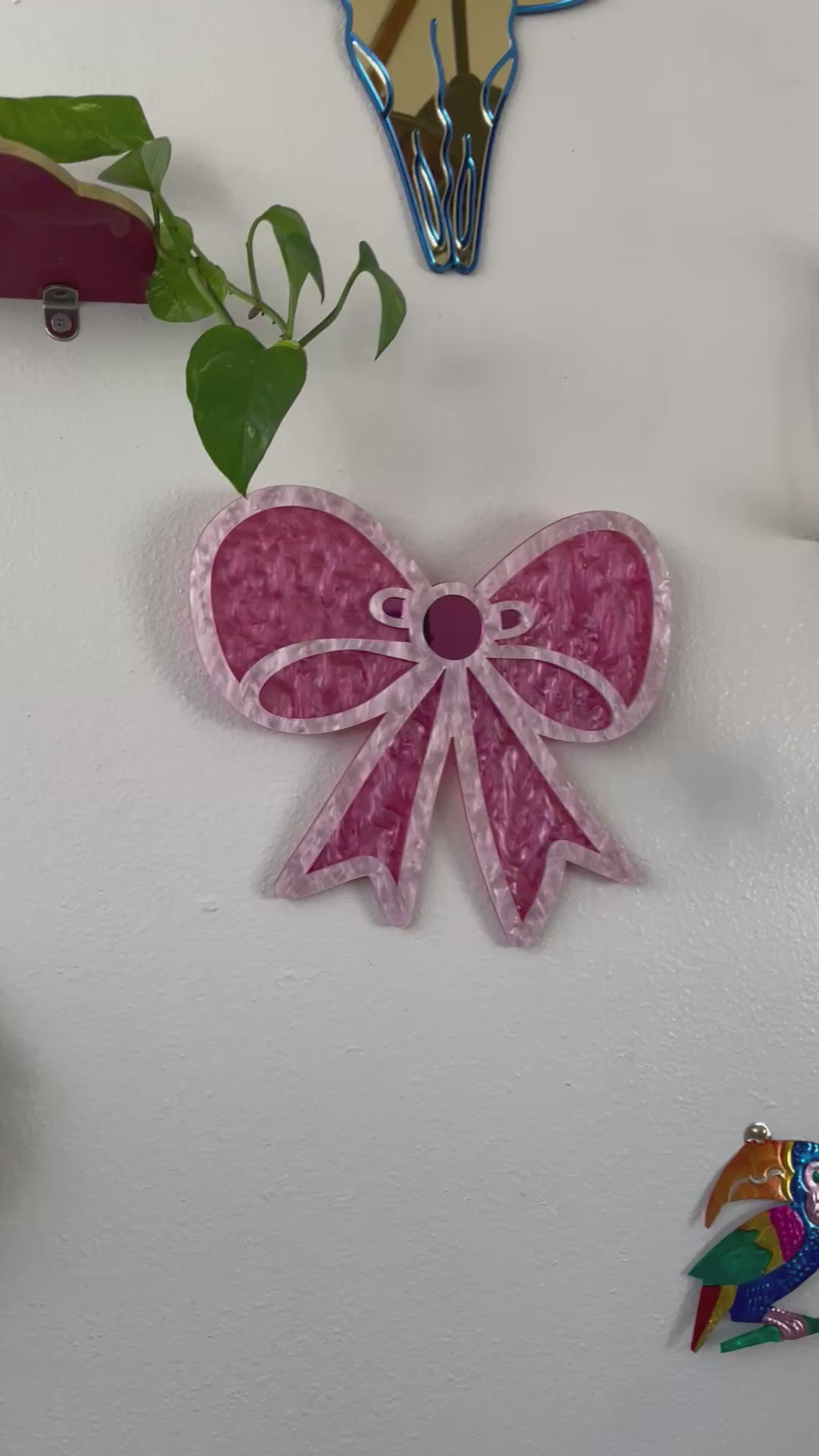 Handmade Pink Acrylic Bow Mirror – Funky Pop Art Wall Decor