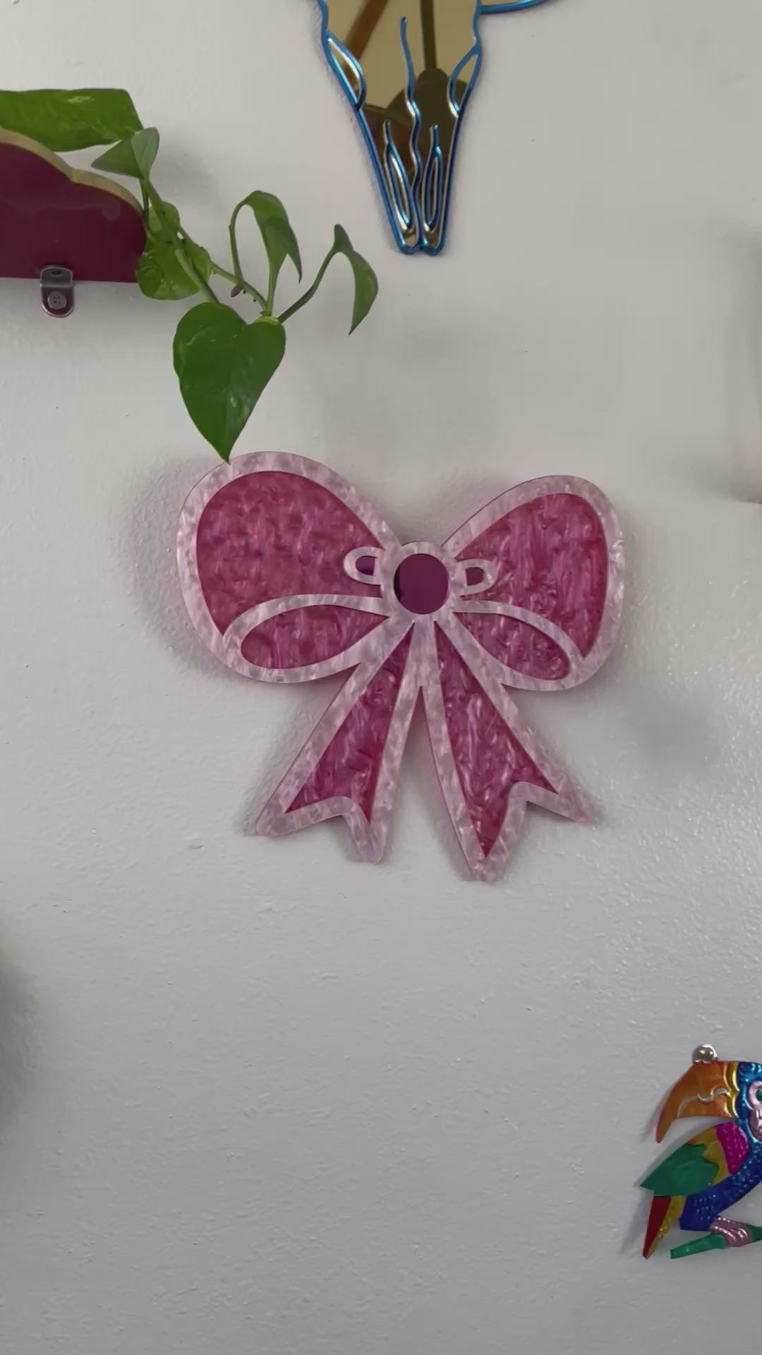 Handmade Pink Acrylic Bow Mirror – Funky Pop Art Wall Decor