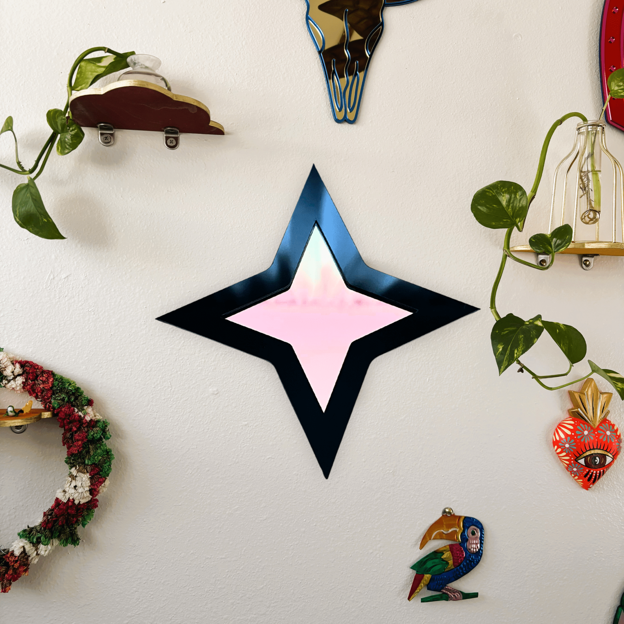 StarPop Colored Mirror: Retro Colorful Compass Star Wall Hanging - by MirrorPop. Handmade acrylic art.