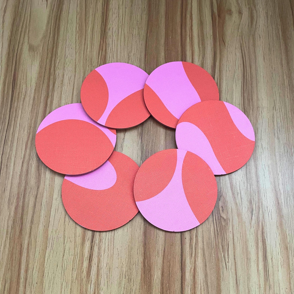 Swirl Acrylic Coaster – Pink & Red Bold Abstract Drink Coaster for Modern Home Decor - by MirrorPop. Handmade acrylic art.