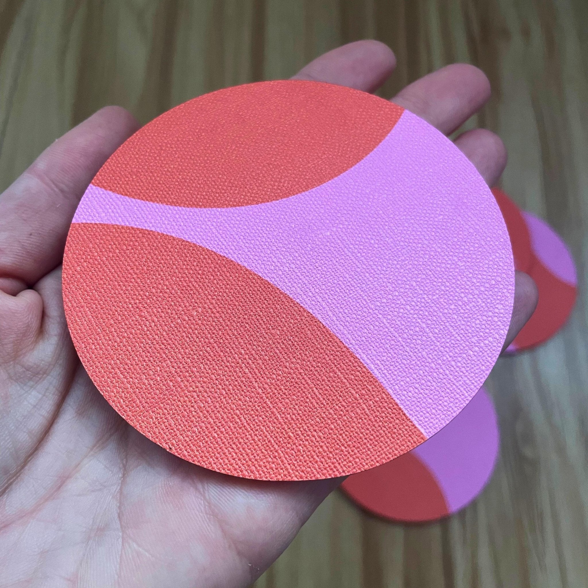Swirl Acrylic Coaster – Pink & Red Bold Abstract Drink Coaster for Modern Home Decor - by MirrorPop. Handmade acrylic art.