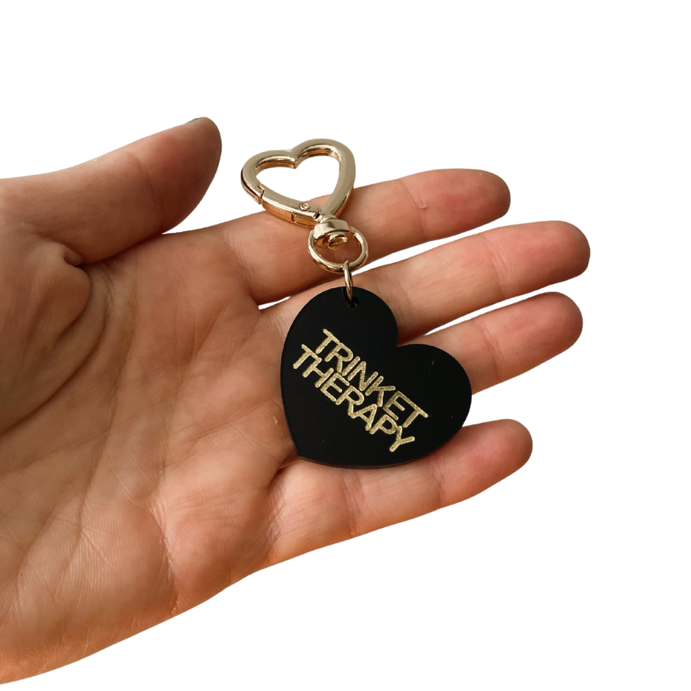 Emotional Support Trinket Therapy Bag Charm Key Chain | Handmade Heart Black Acrylic