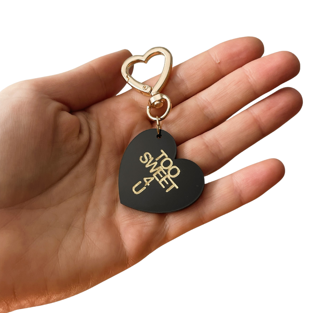 Too Sweet 4 You Trinket Bag Charm Key Chain | Handmade Heart Black Acrylic