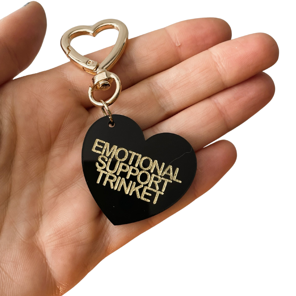 Emotional Support Trinket Therapy Bag Charm Key Chain | Handmade Heart Black Acrylic