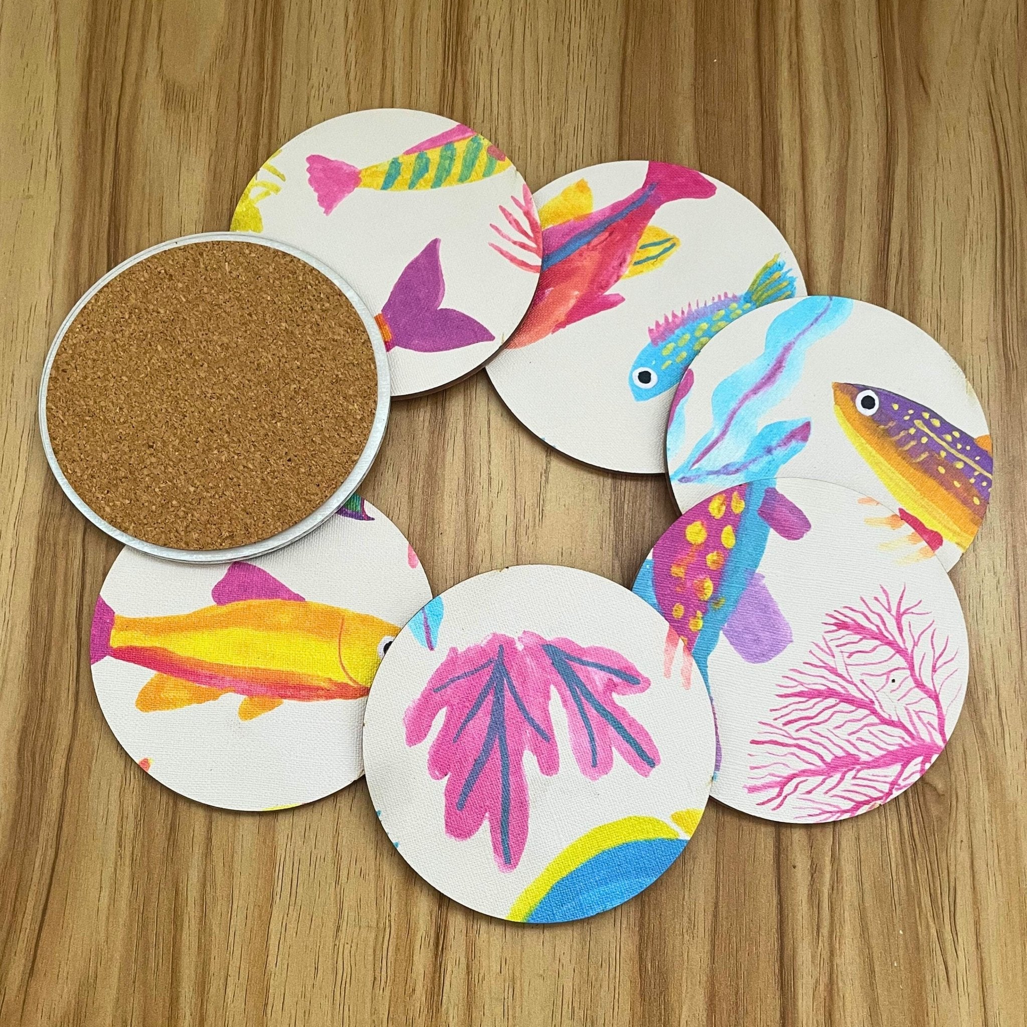 Tropical Fish Acrylic Coaster – Colorful Ocean - Inspired Drink Coaster for Home Decor - by MirrorPop. Handmade acrylic art.
