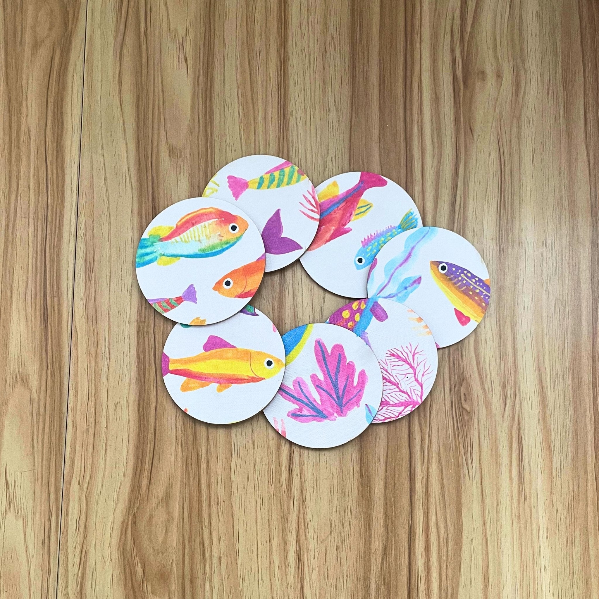 Tropical Fish Acrylic Coaster – Colorful Ocean - Inspired Drink Coaster for Home Decor - by MirrorPop. Handmade acrylic art.